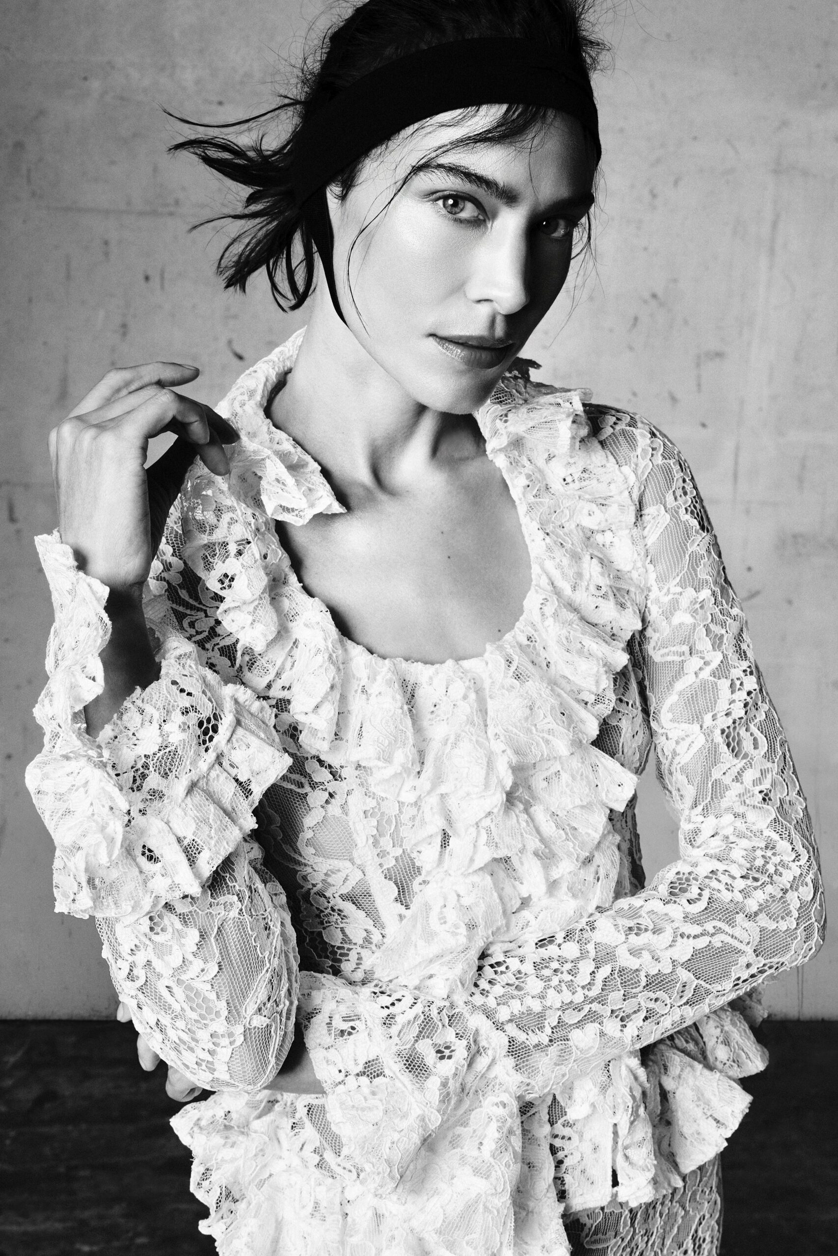 fitted white lace blouse