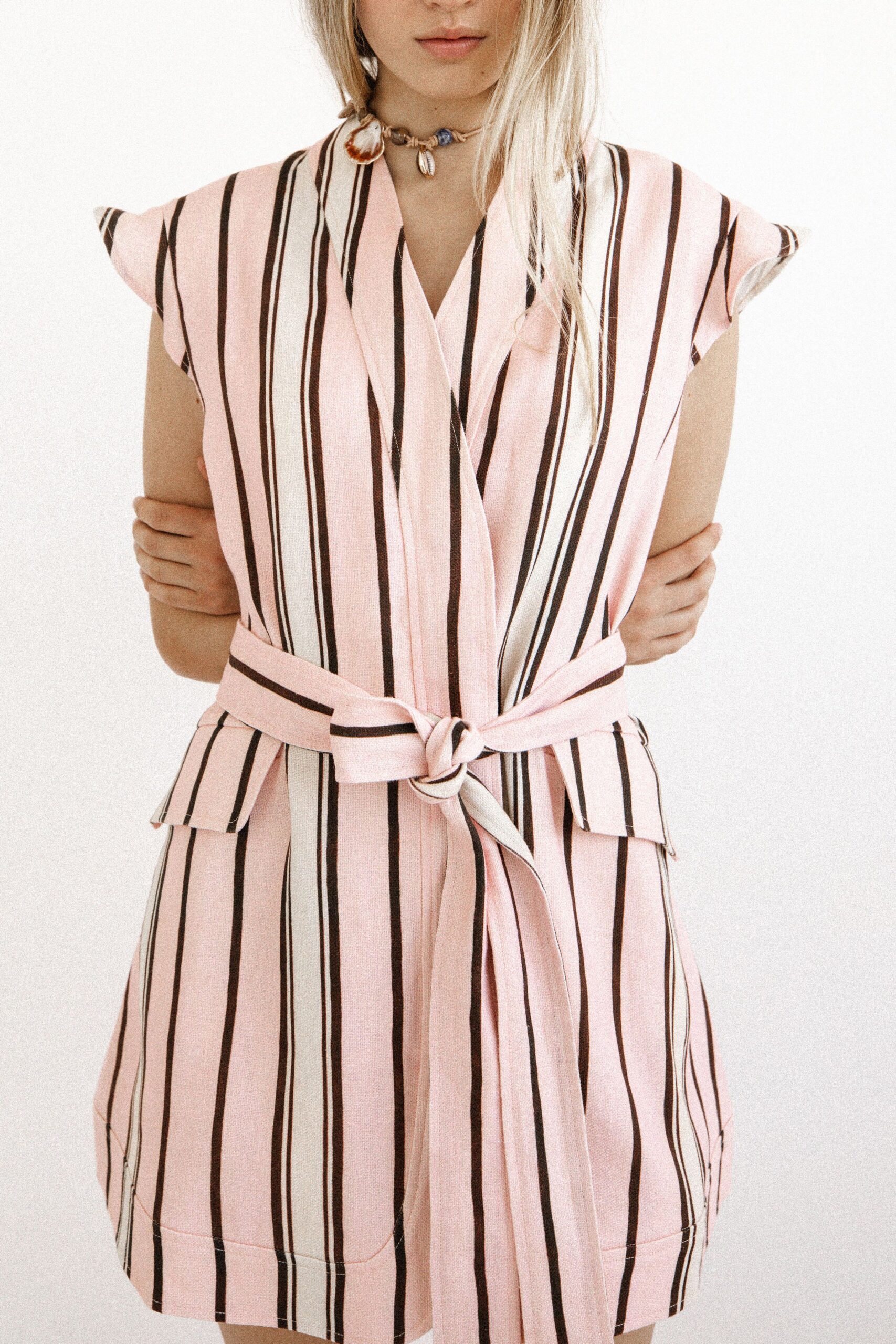 pink striped belted dress