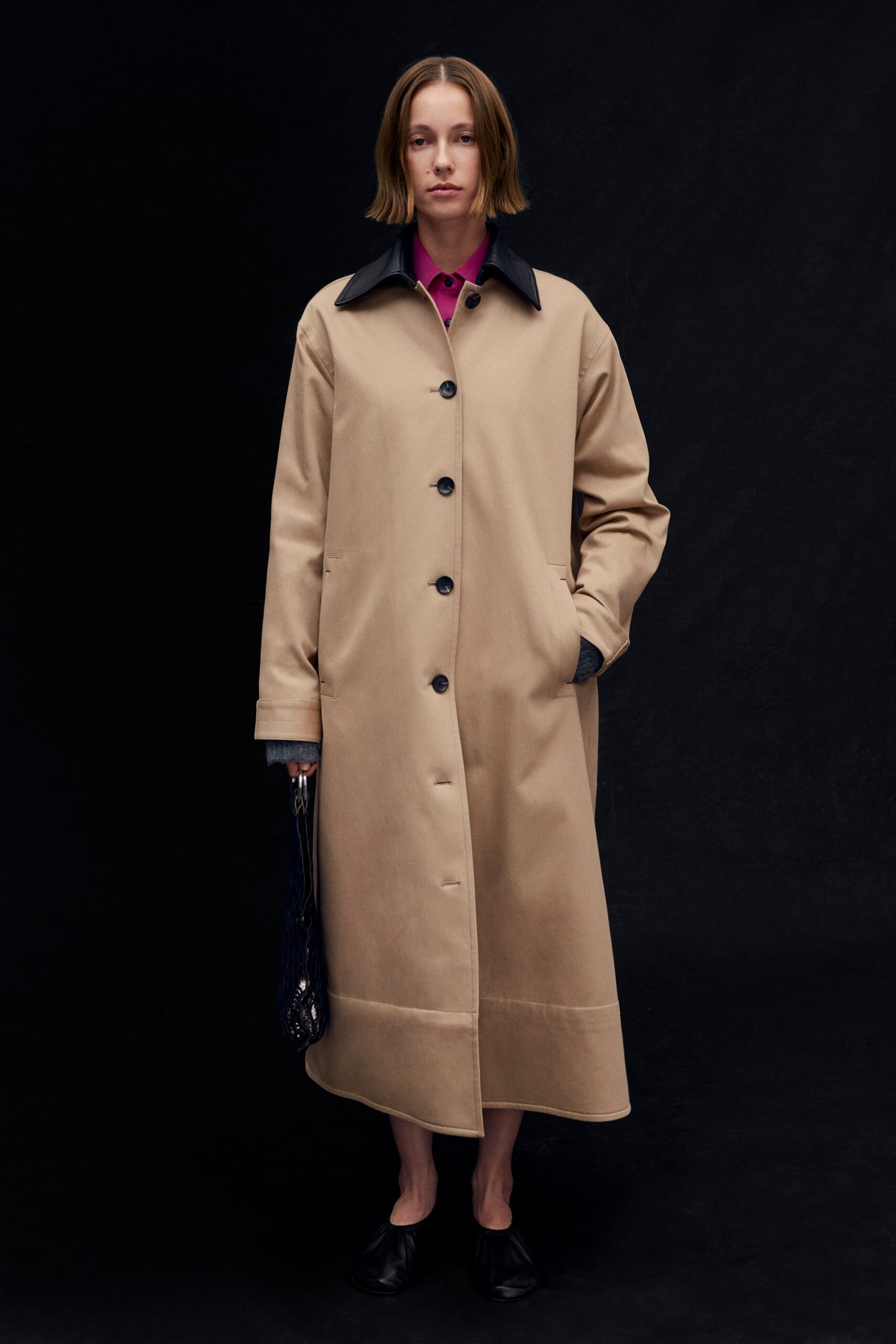 beige wool long-sleeve collared relaxed buttoned maxi coat