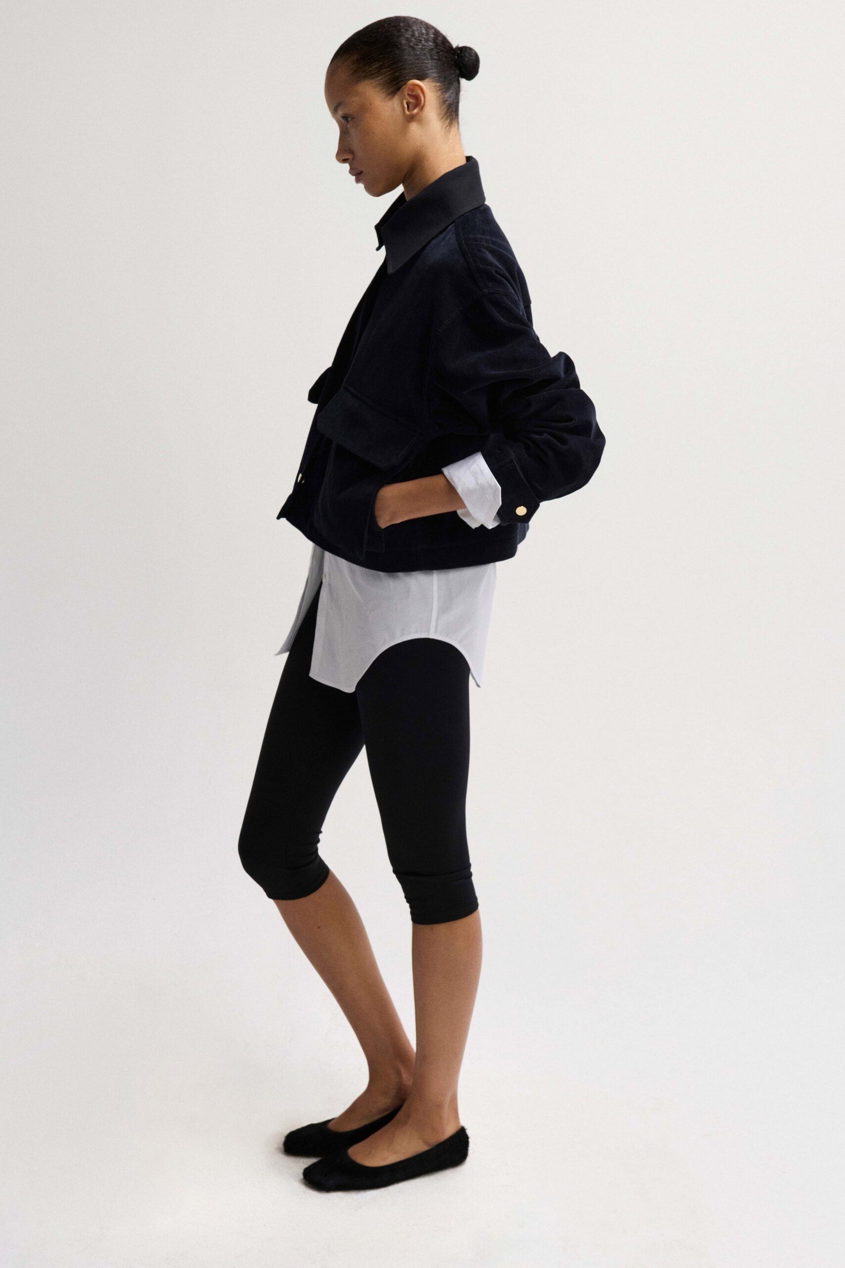 black relaxed jacket with white shirt