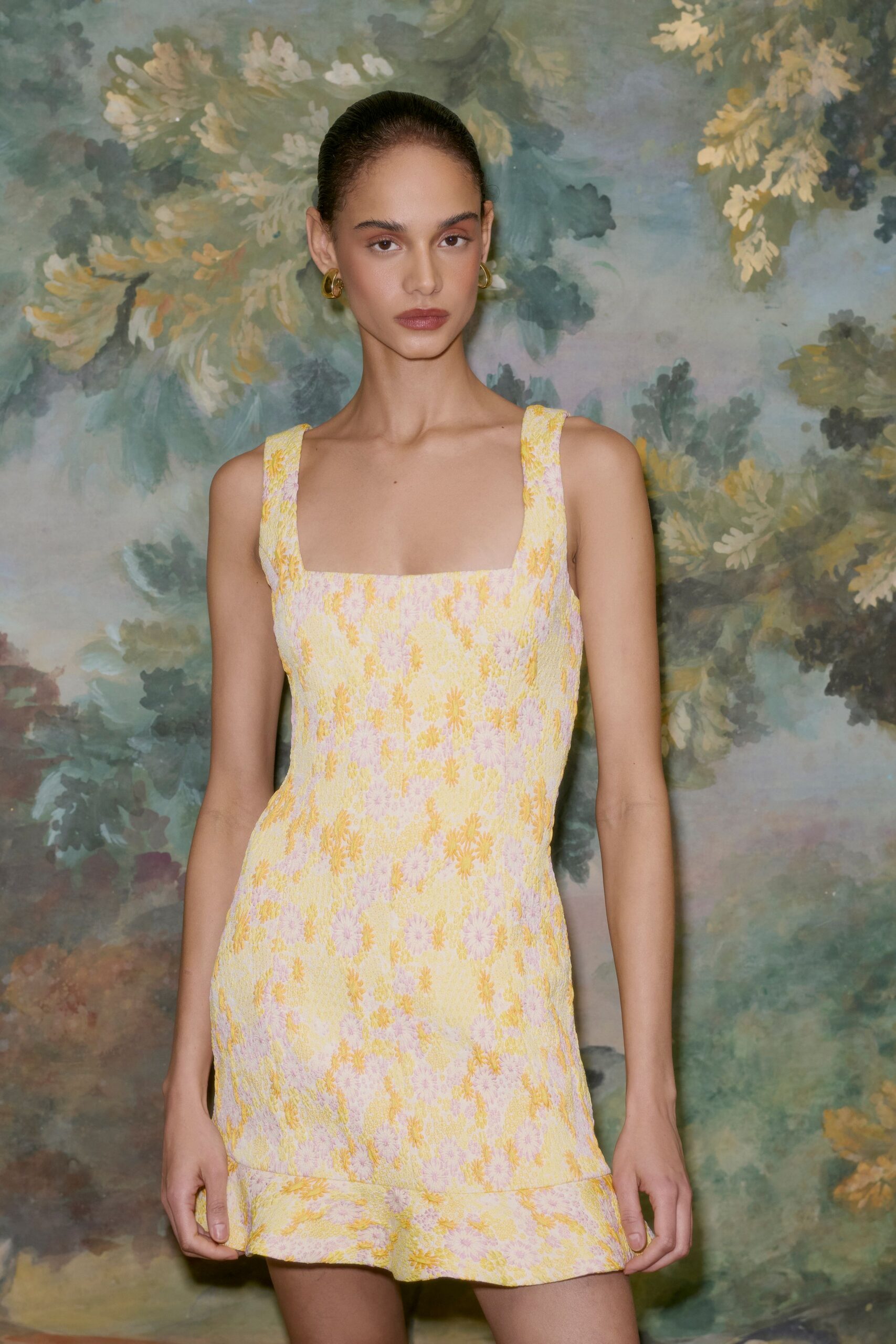yellow floral mini-dress