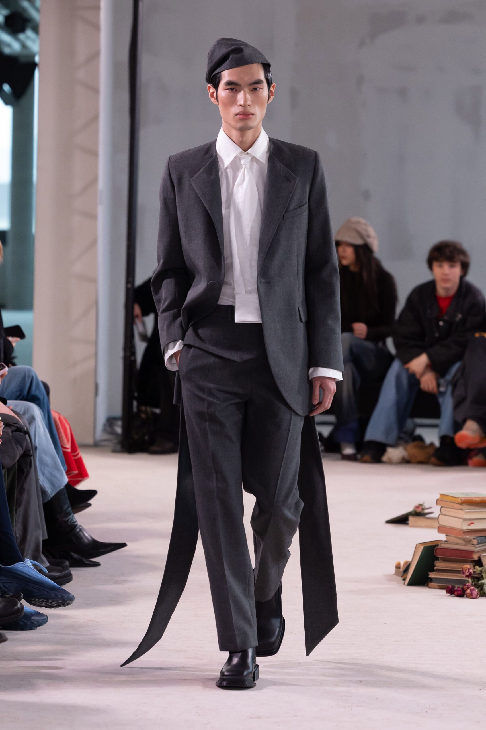 gray tailored suit with white shirt
