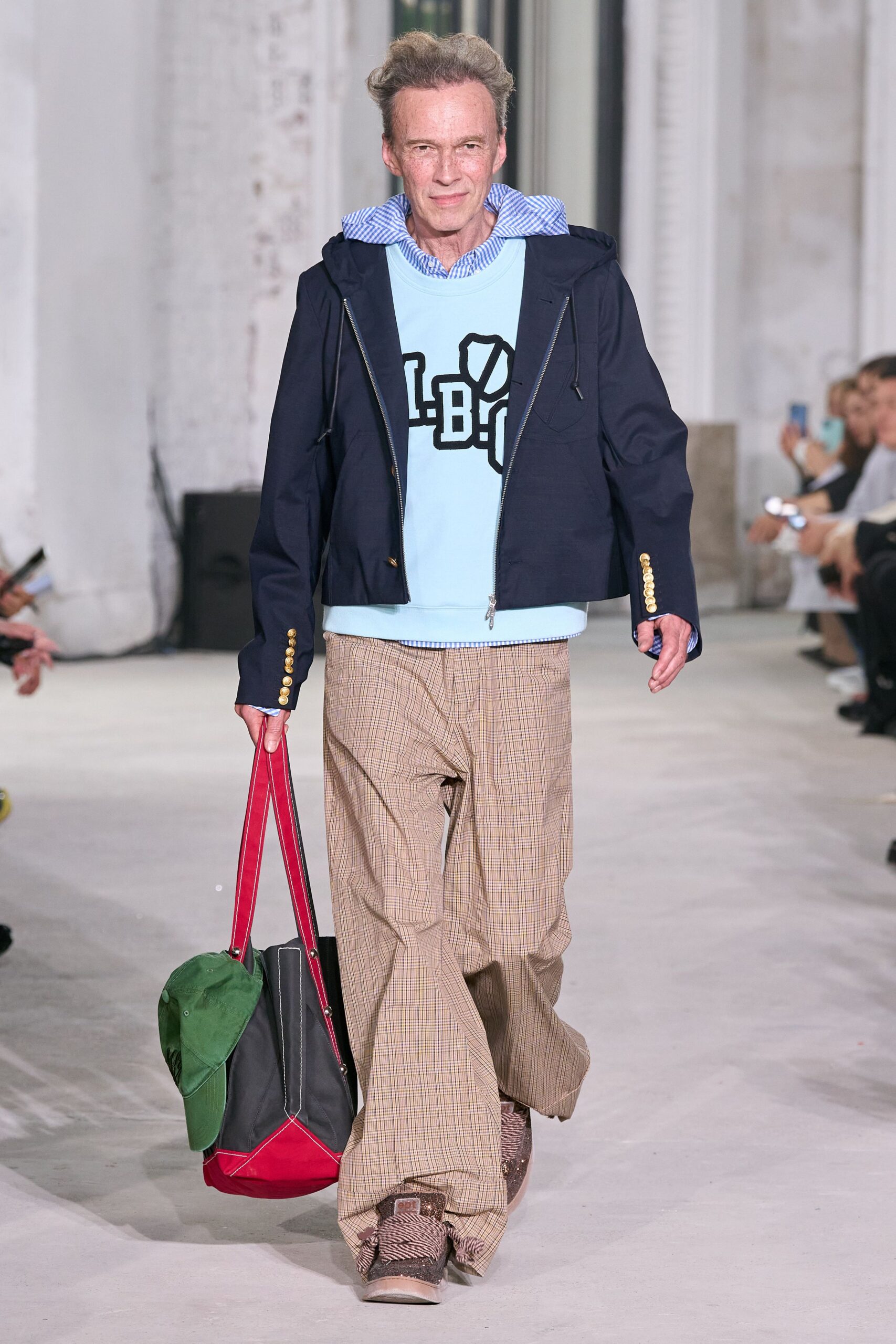 navy jacket light blue sweater