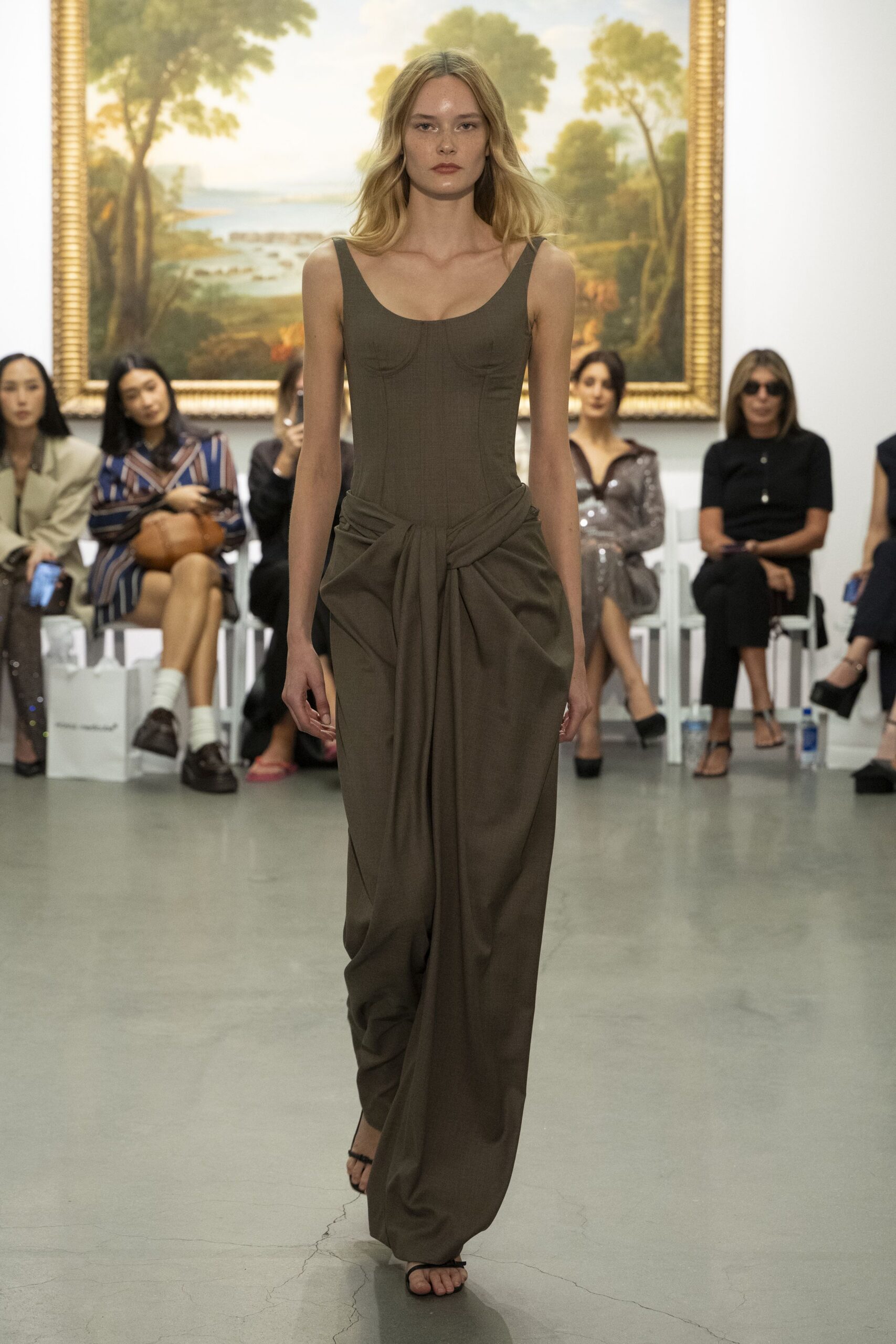 brown fitted sleeveless dress