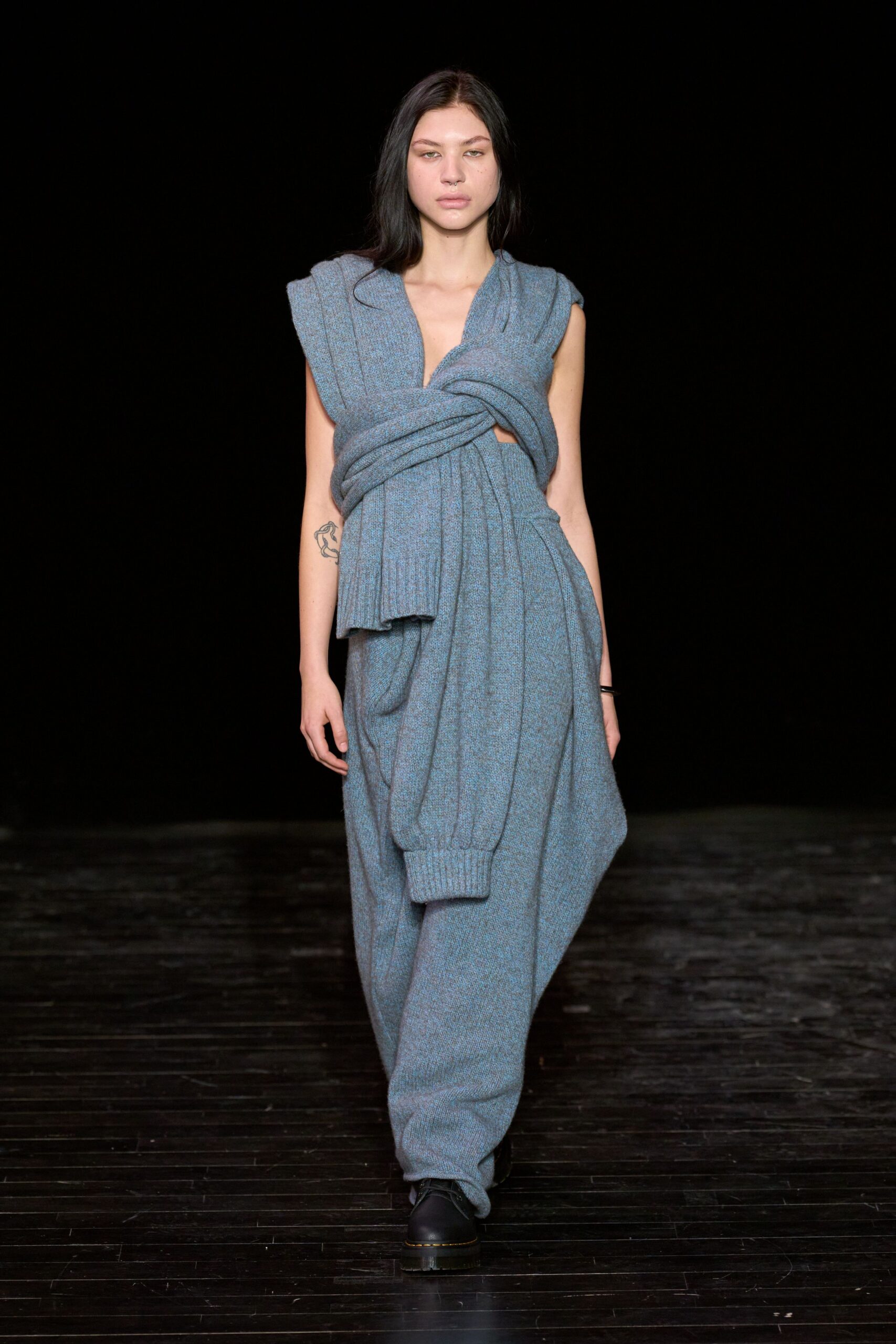 blue wool sleeveless dress