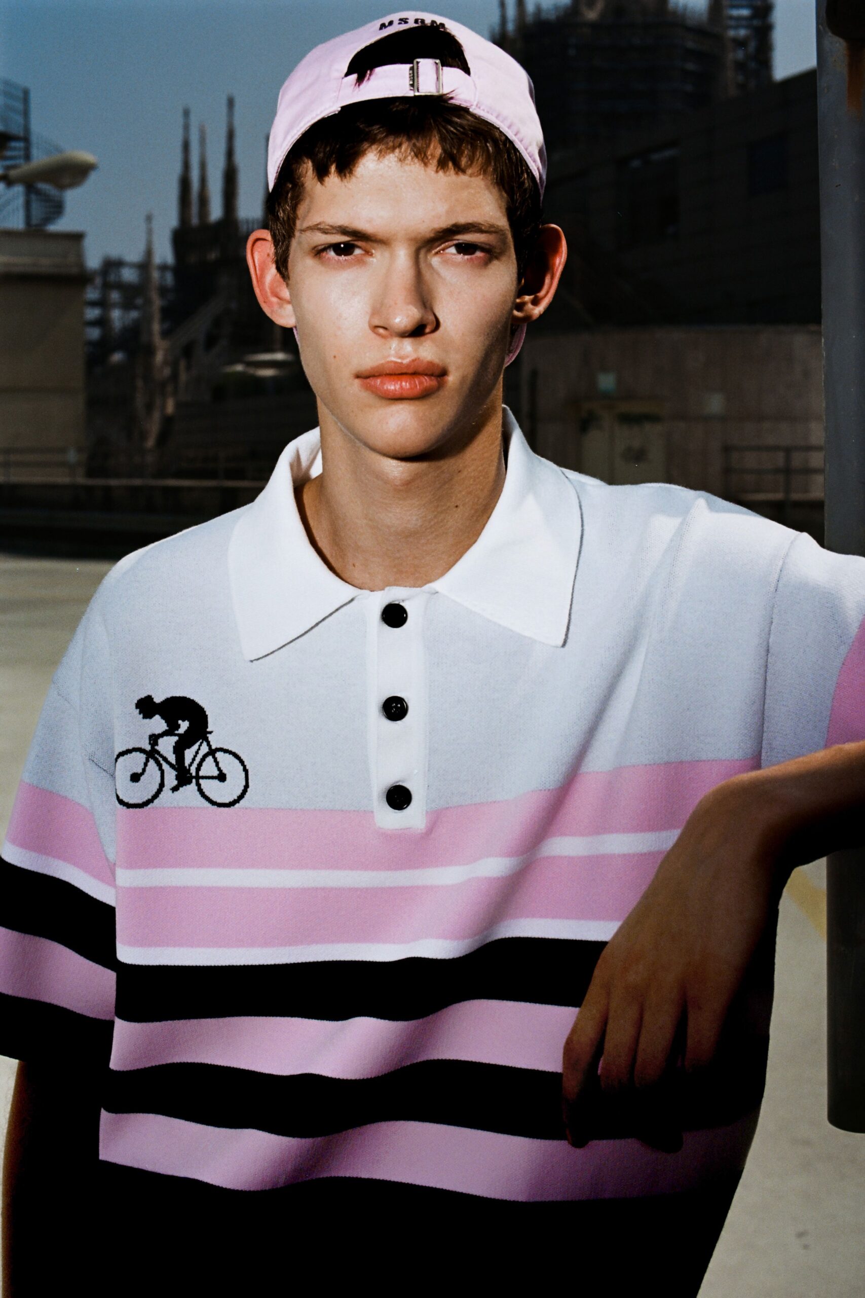 relaxed striped shirt with cap