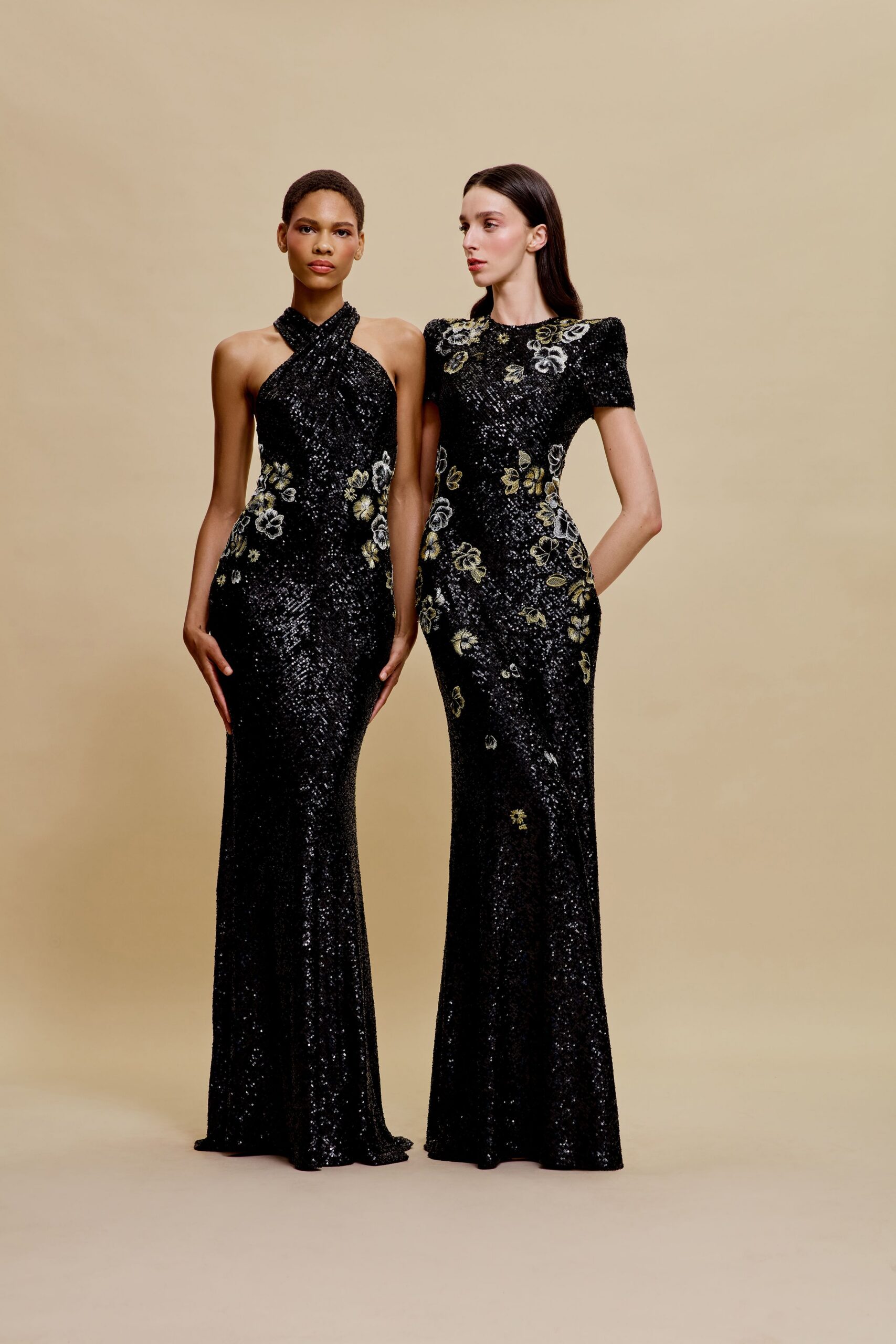 black sequin embellished gowns