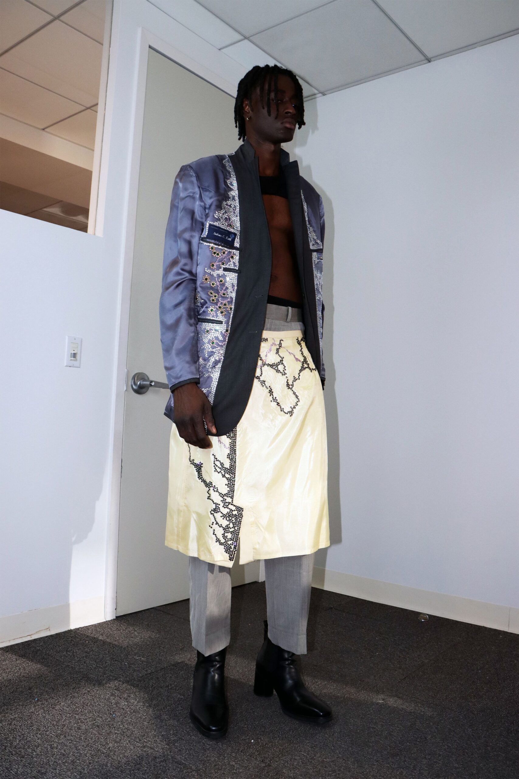 yellow silk fitted layered skirt