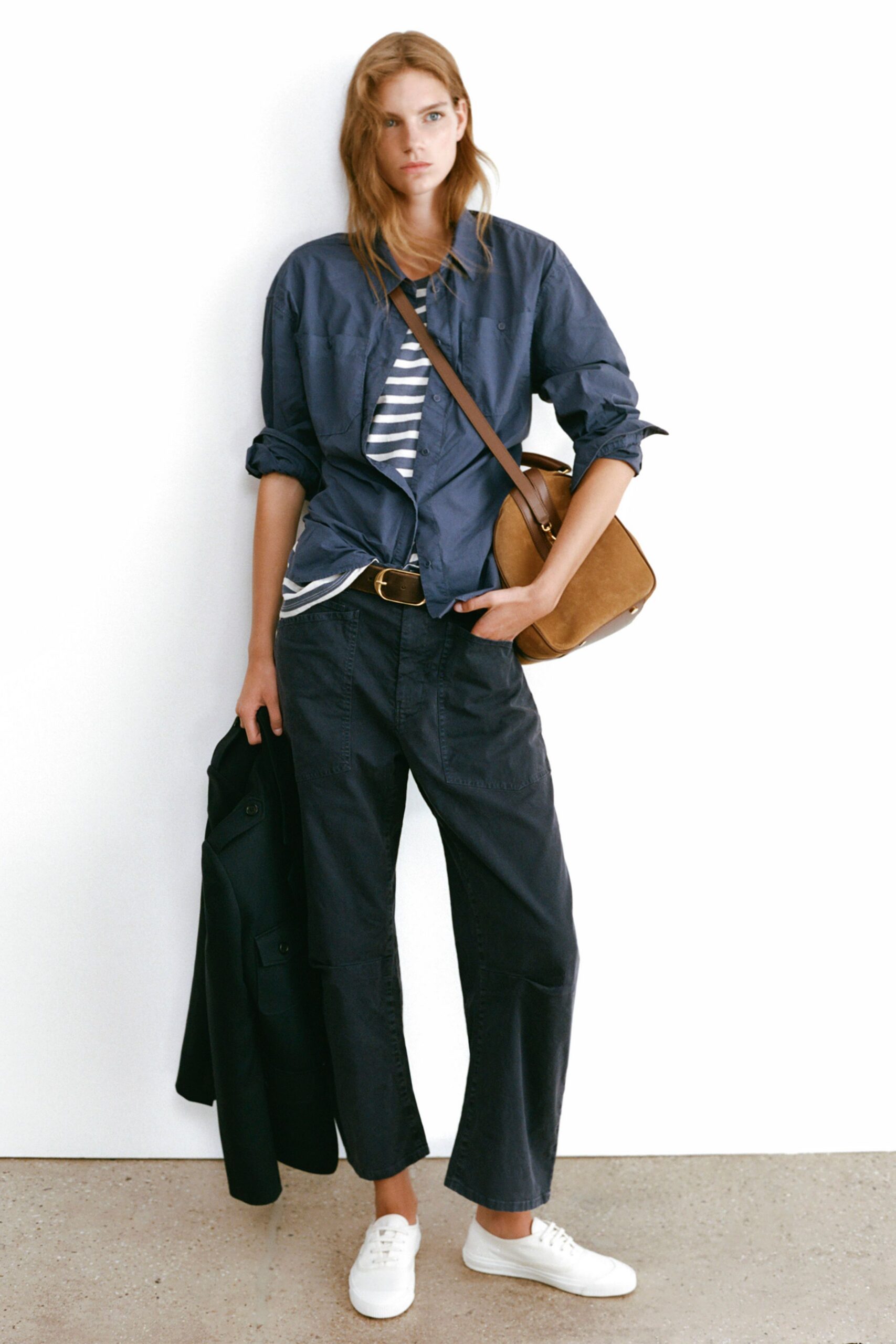 blue relaxed shirt with striped top