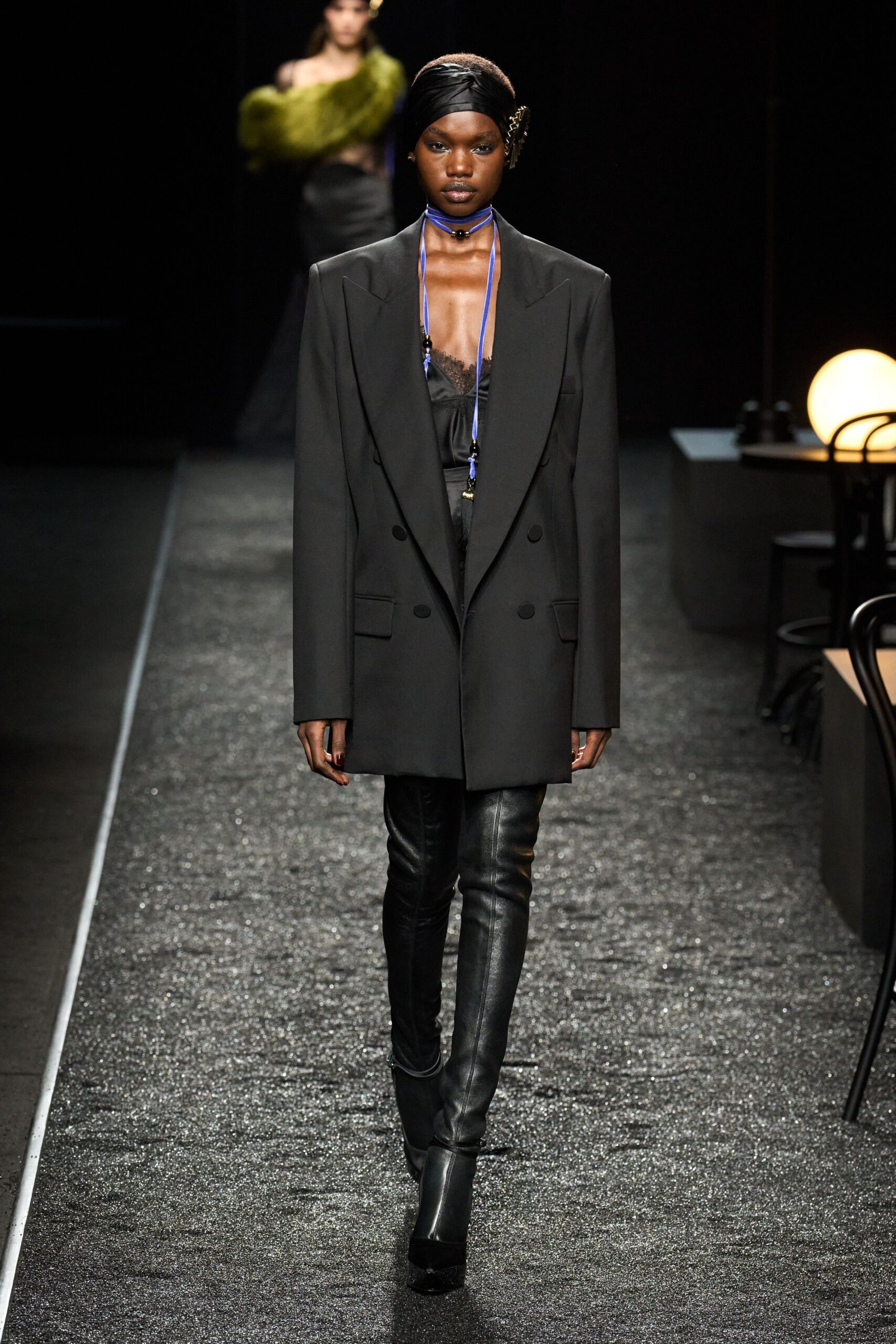 black tailored blazer with fitted top