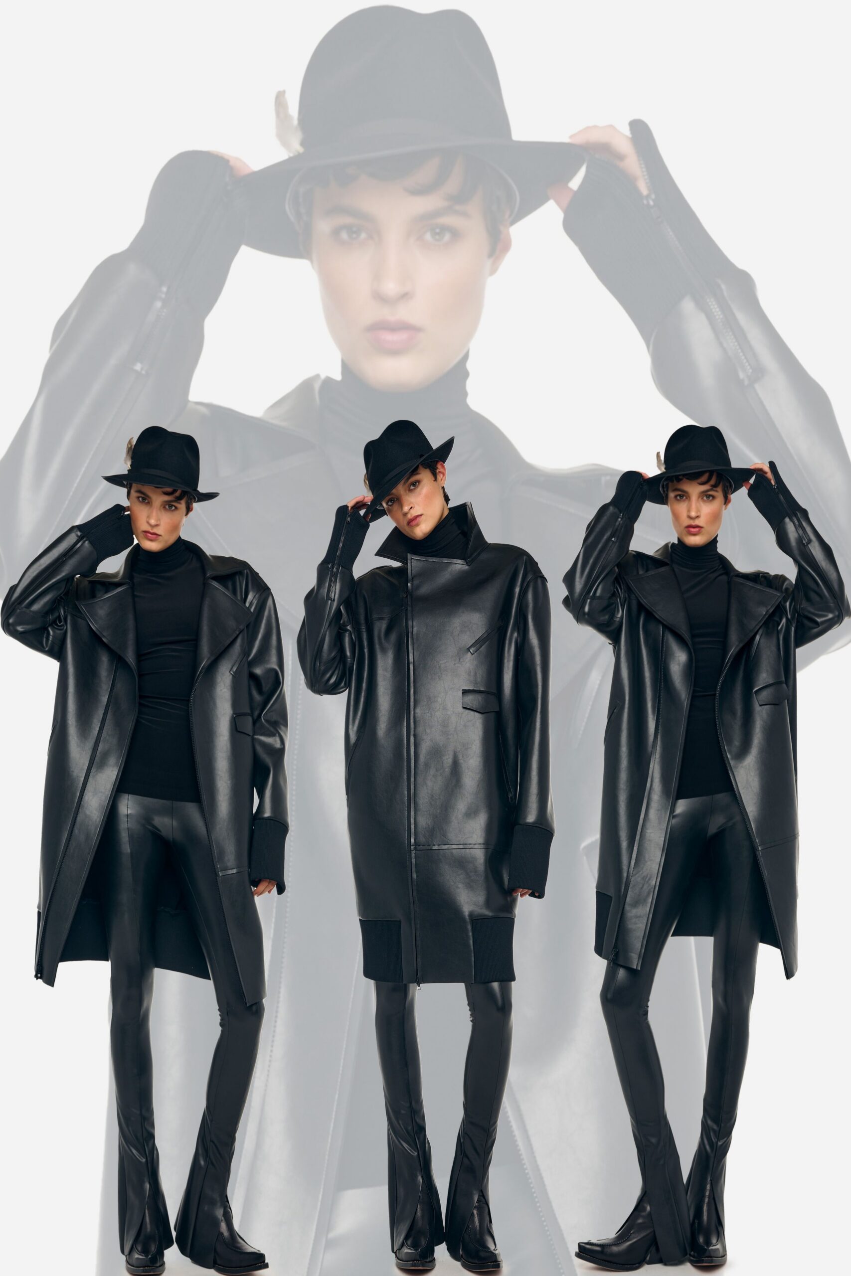 black leather oversized coat