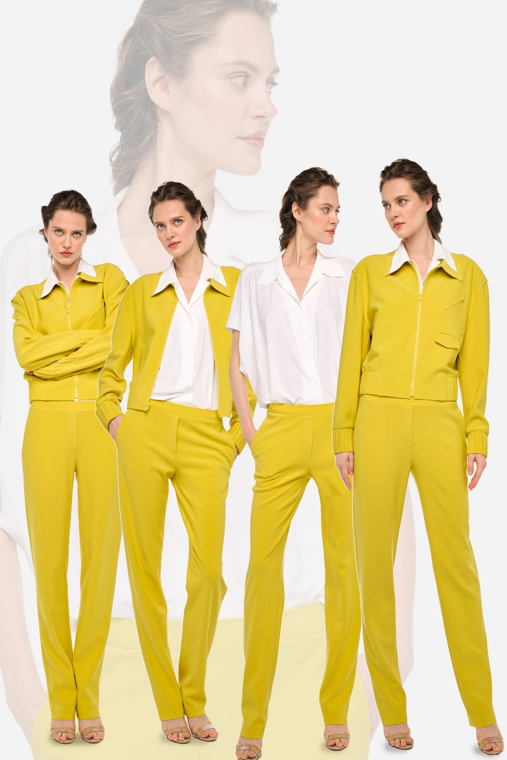 yellow long-sleeve collared fitted zippered jacket