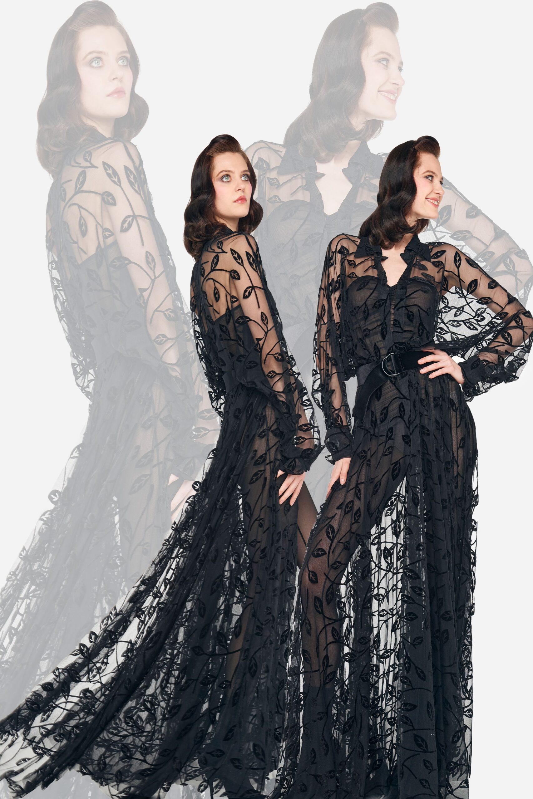 black chiffon embroidered gown