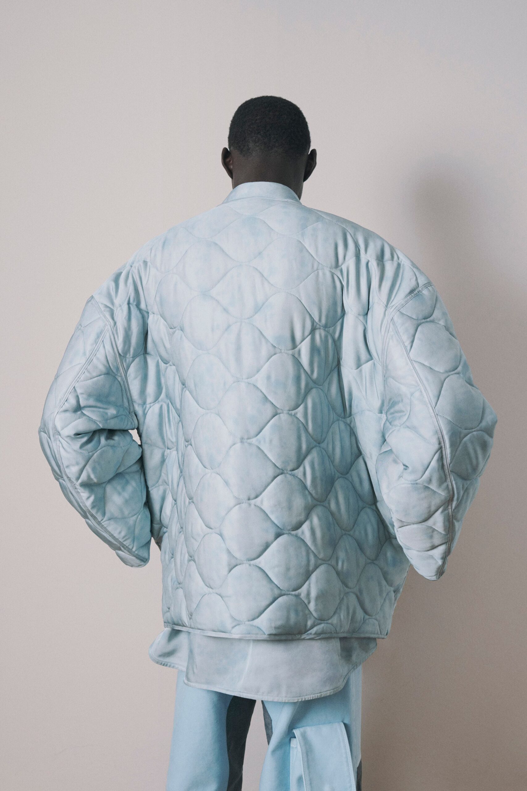 blue cotton long-sleeve oversized quilted jacket