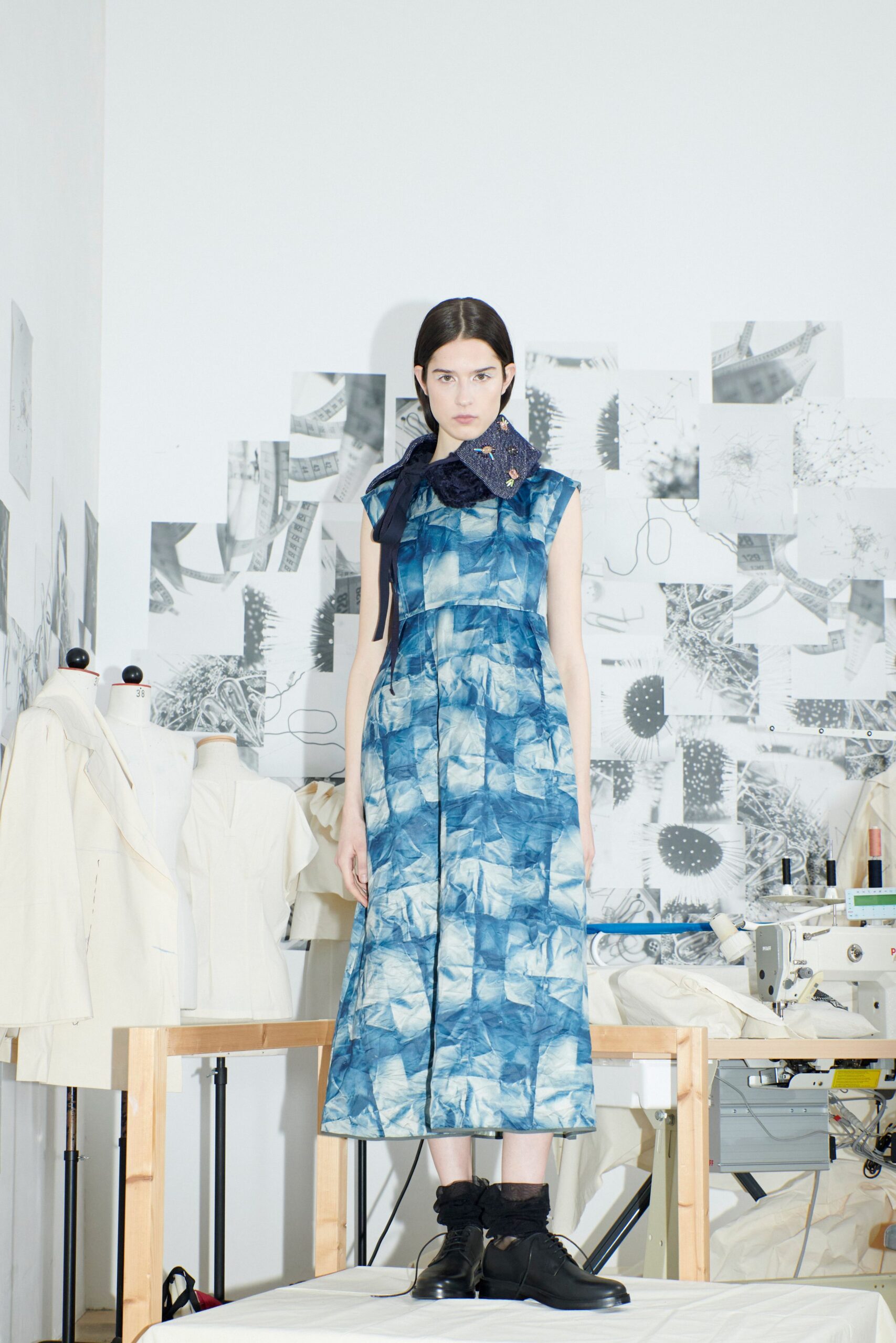 blue printed maxi dress with scarf