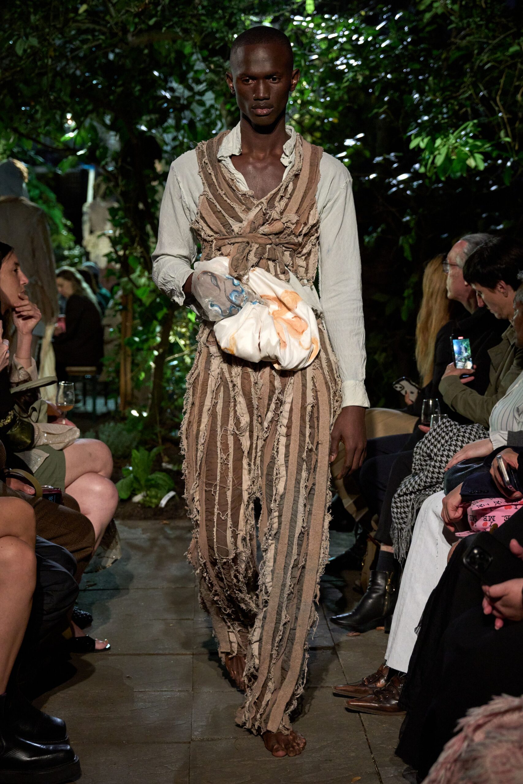 beige cotton sleeveless v-neck relaxed layered fringed jumpsuit