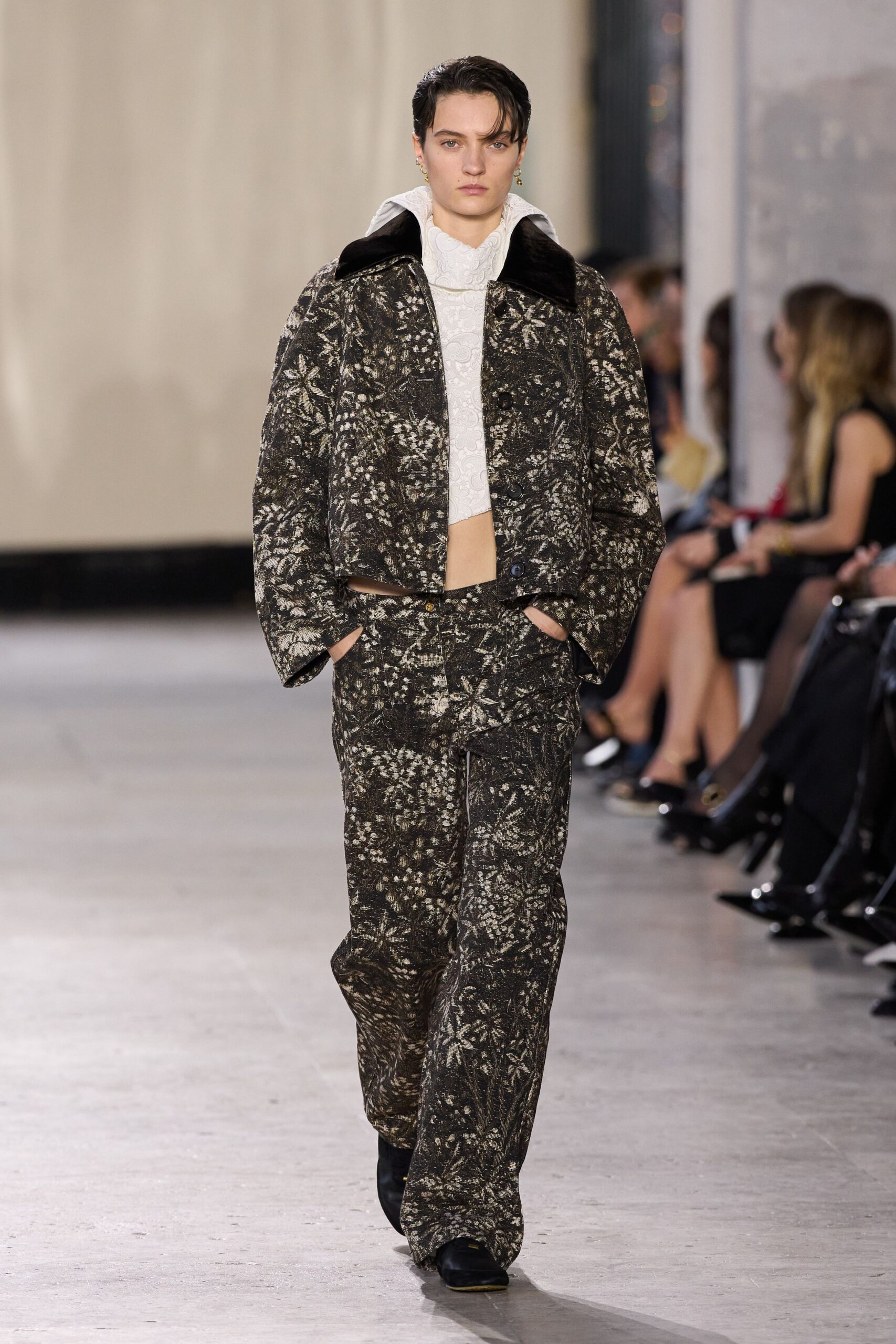 black brown floral jacket and pants