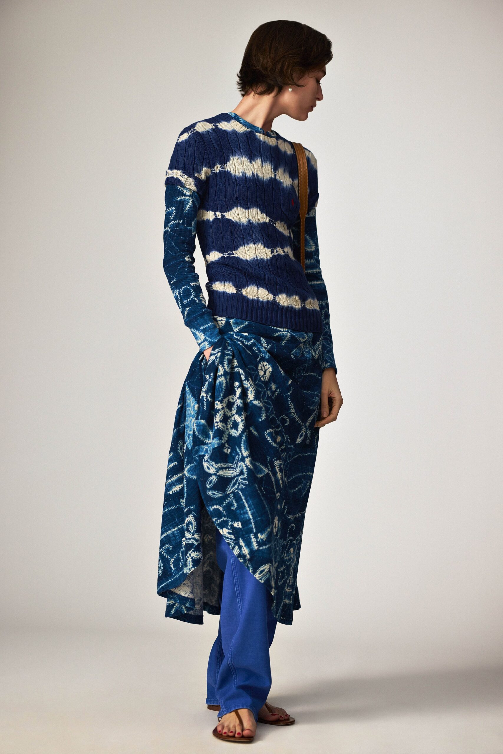 blue cotton asymmetric relaxed layered skirt