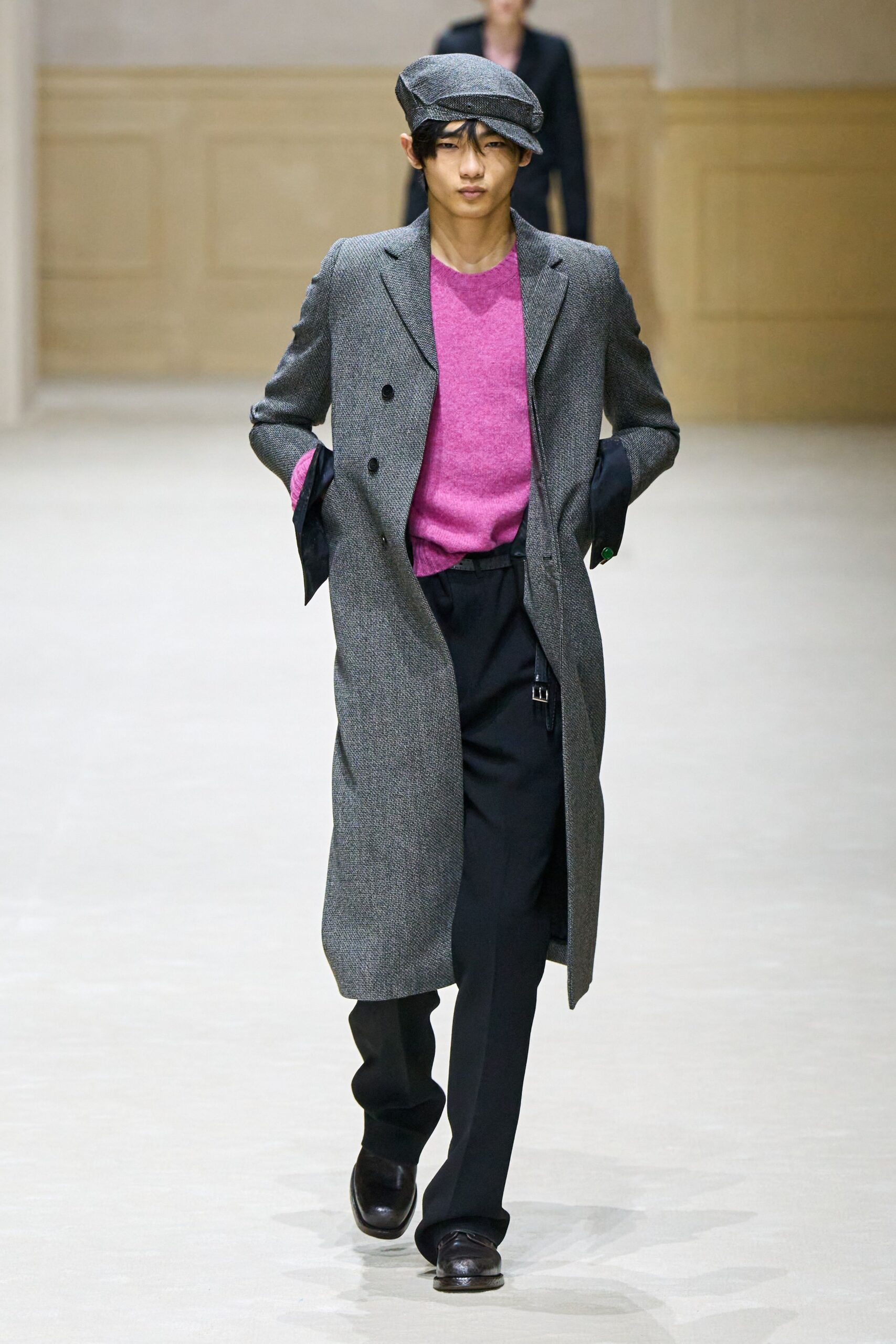 gray wool long-sleeve double-breasted structured coat