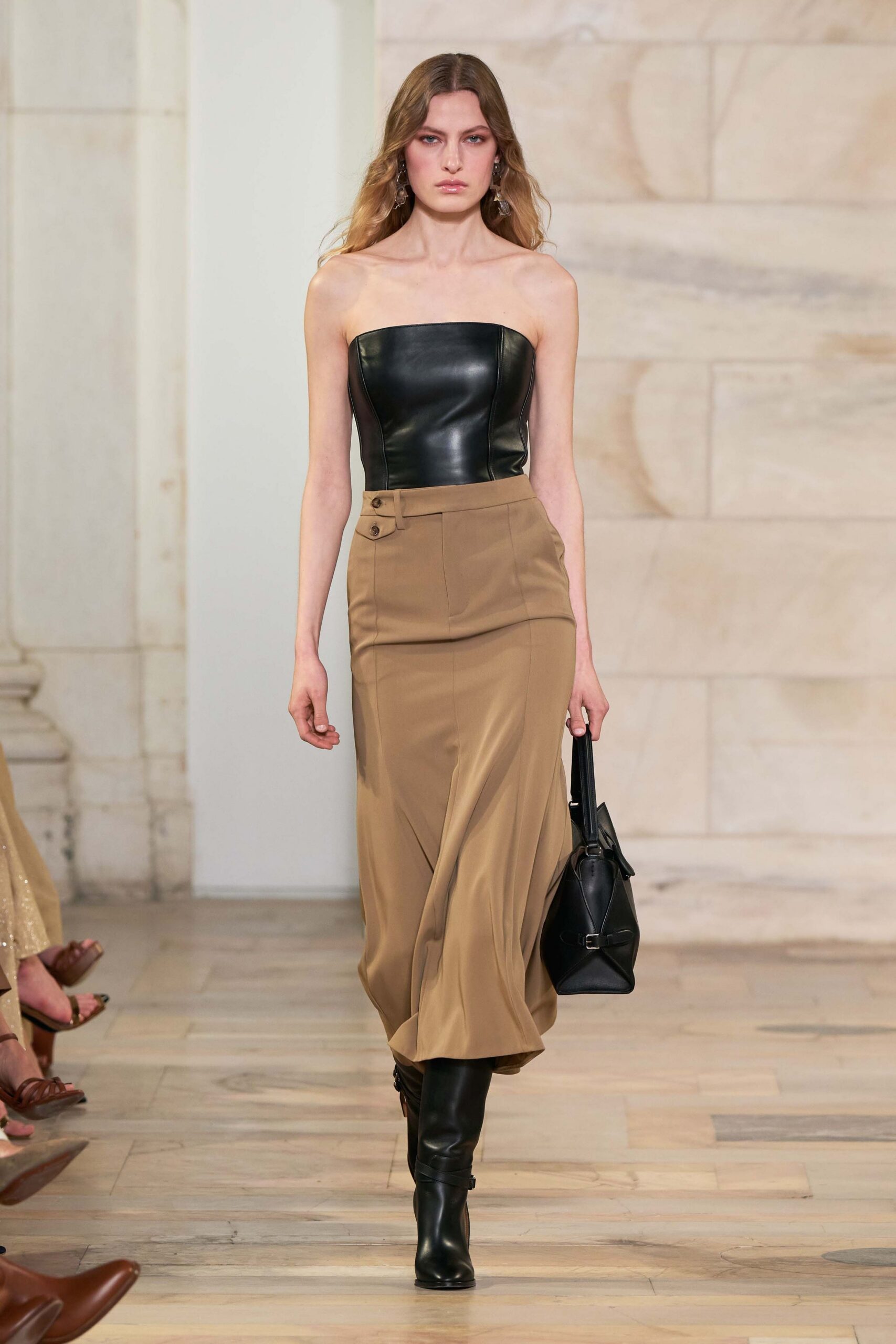 black leather strapless fitted top