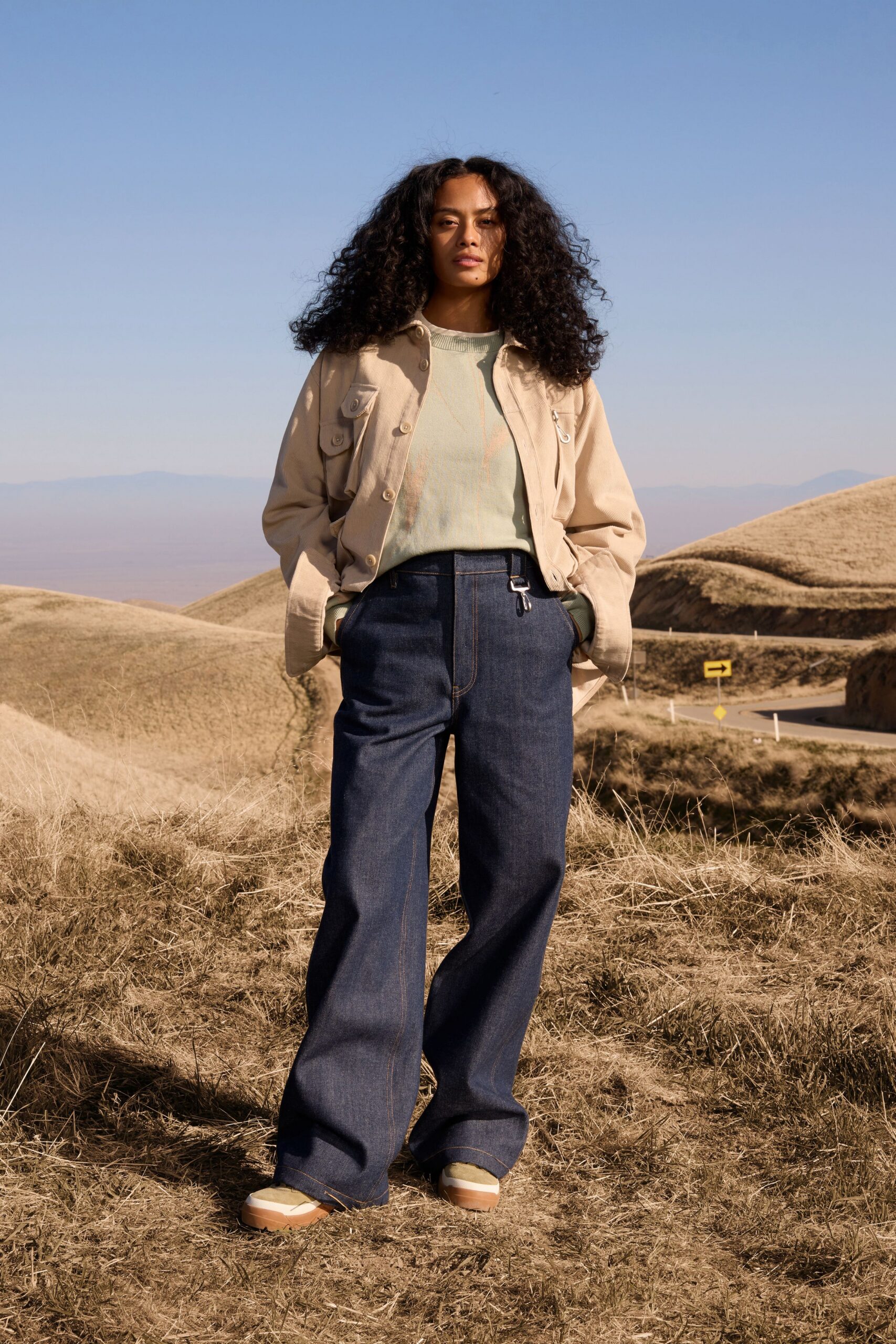 green cotton long-sleeve collared fitted top