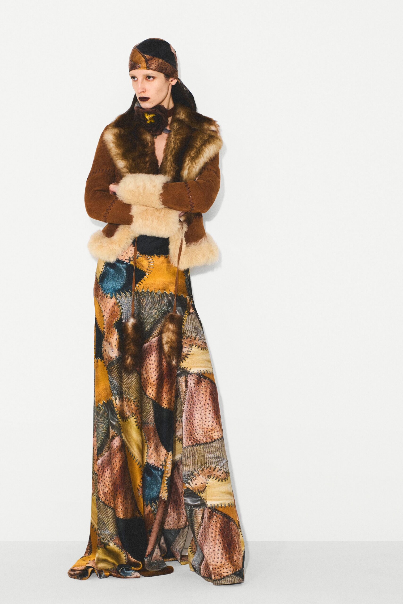 multi silk fitted flared maxi skirt