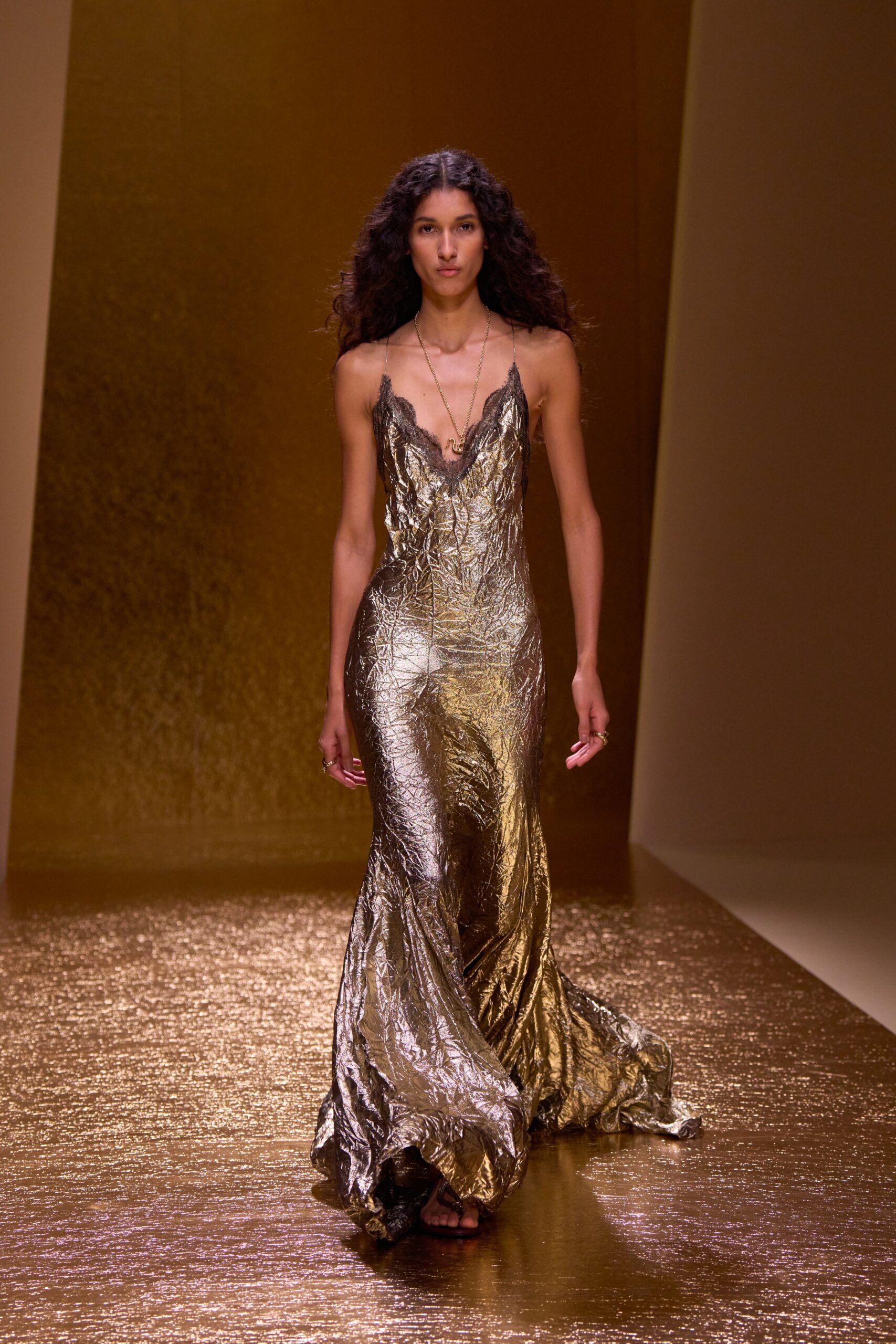 gold silk sleeveless gown