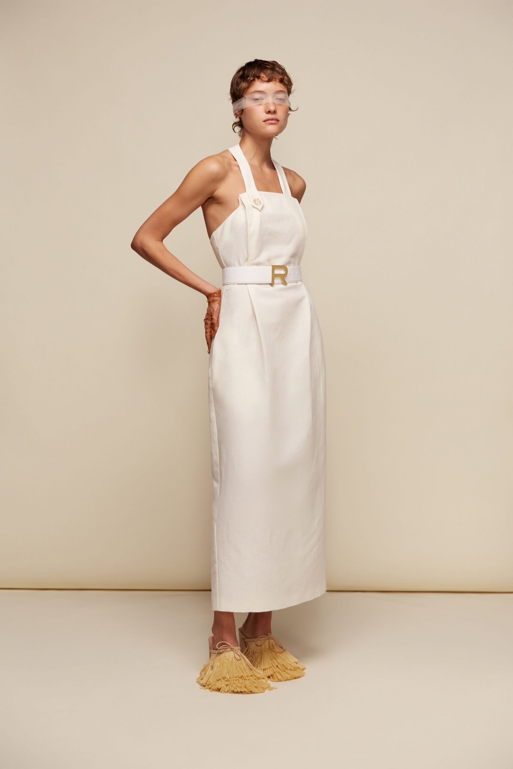 beige fitted fringed shoes