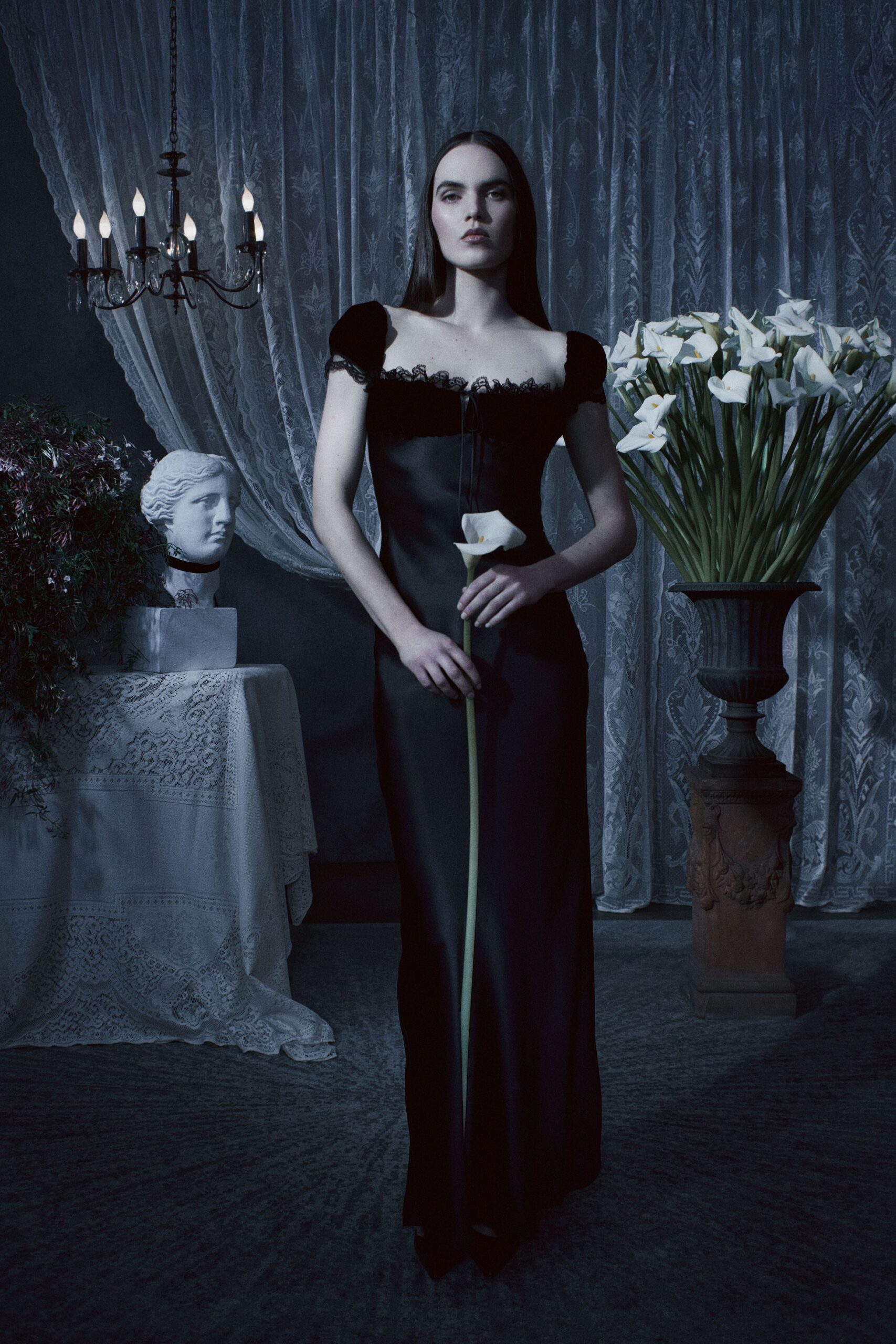 black silk fitted gown
