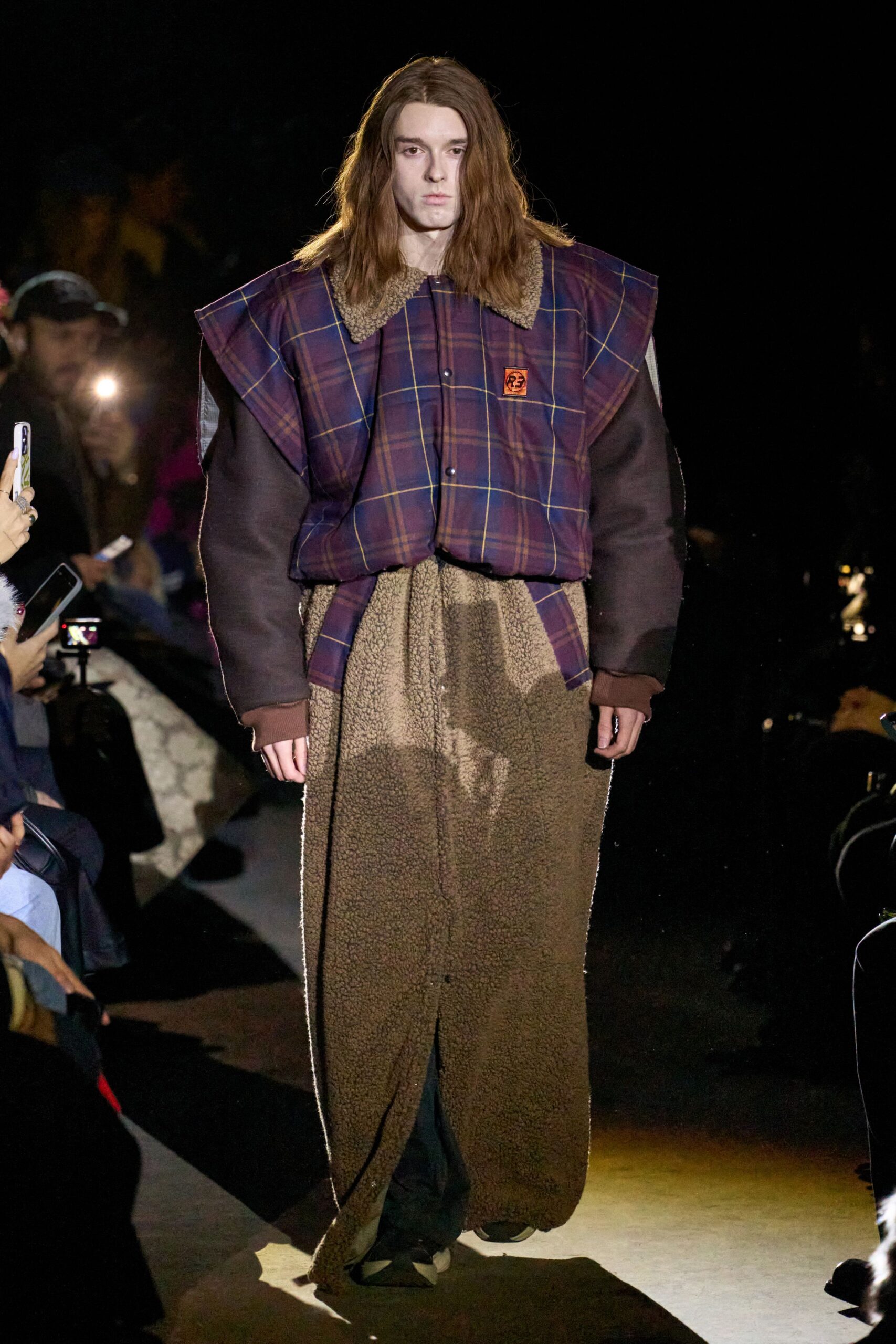 oversized plaid coat with relaxed pants