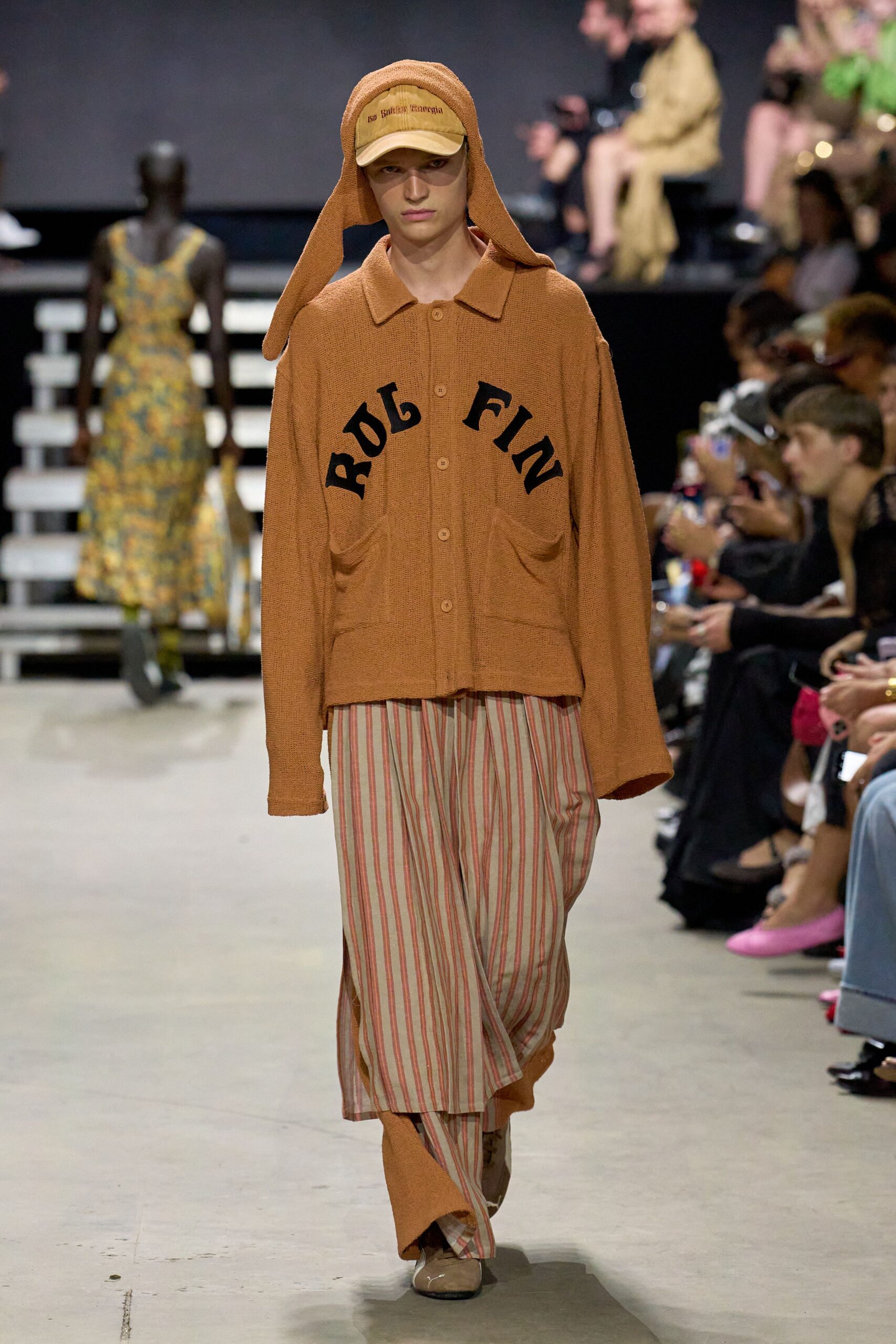 orange cotton long-sleeve collared oversized buttoned shirt