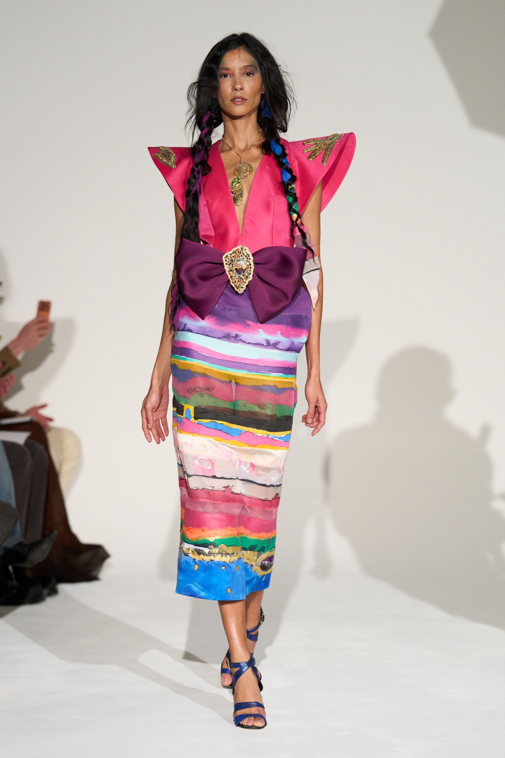 pink multi-colored midi dress