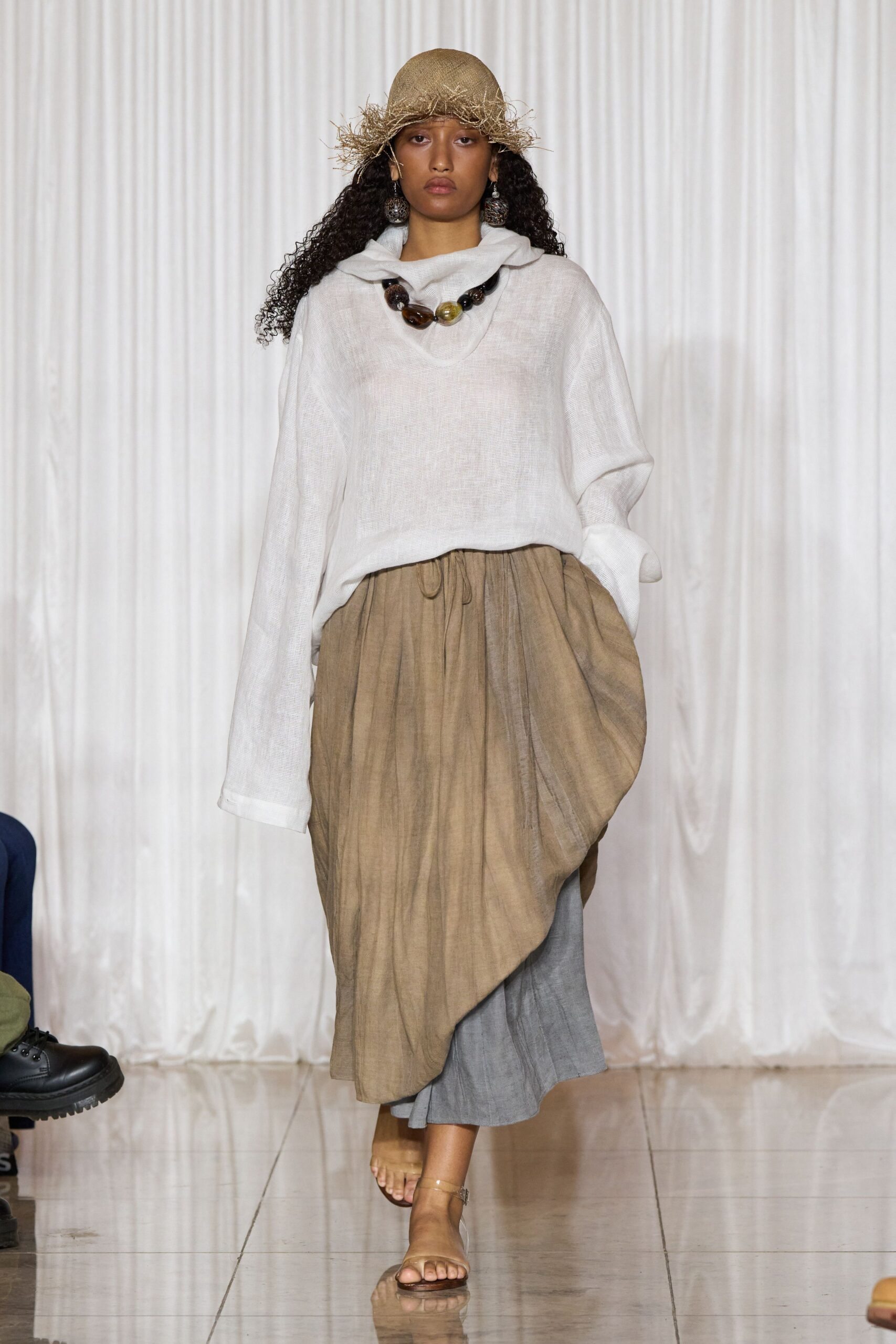 oversized white linen top with asymmetric skirt