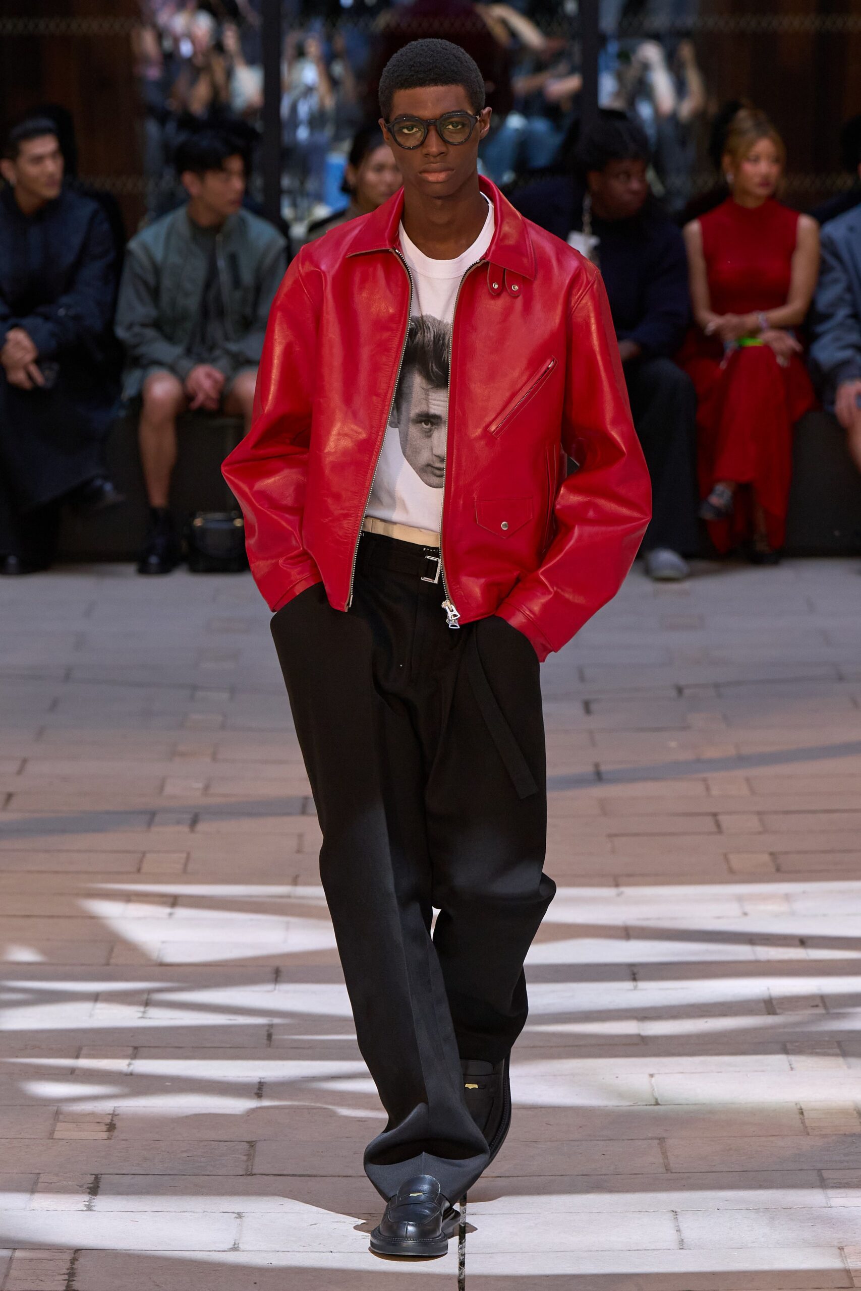red leather long-sleeve collared fitted jacket