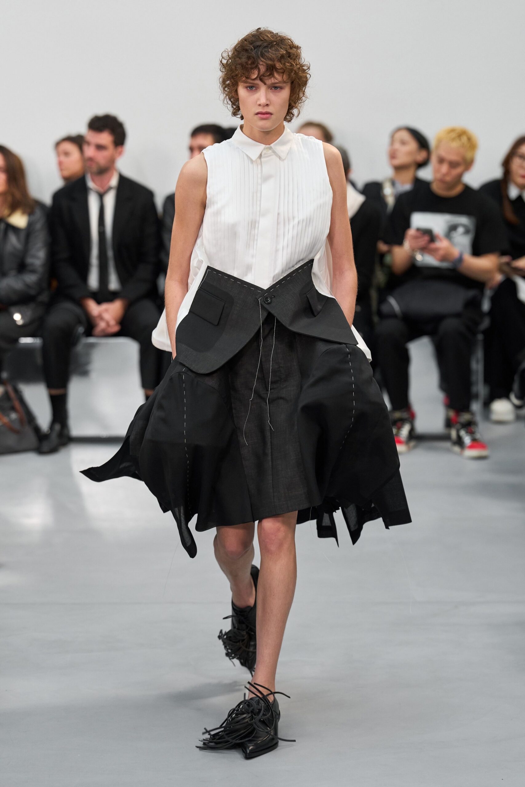 black cotton asymmetric relaxed layered skirt