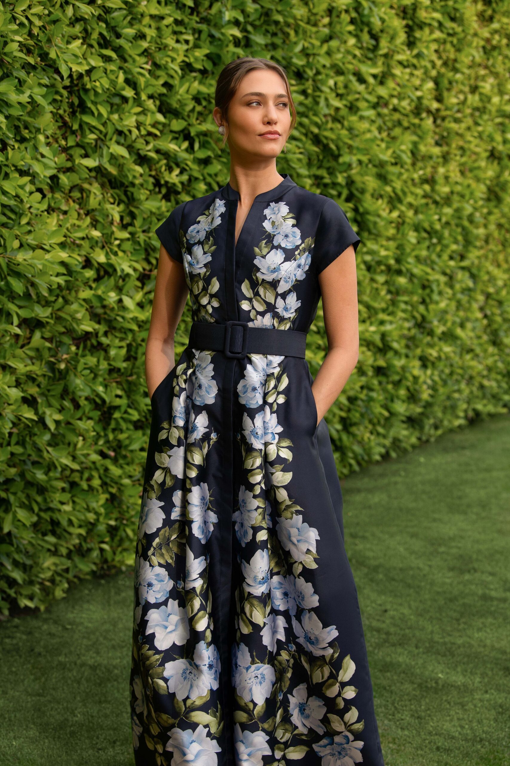 floral black silk maxi dress