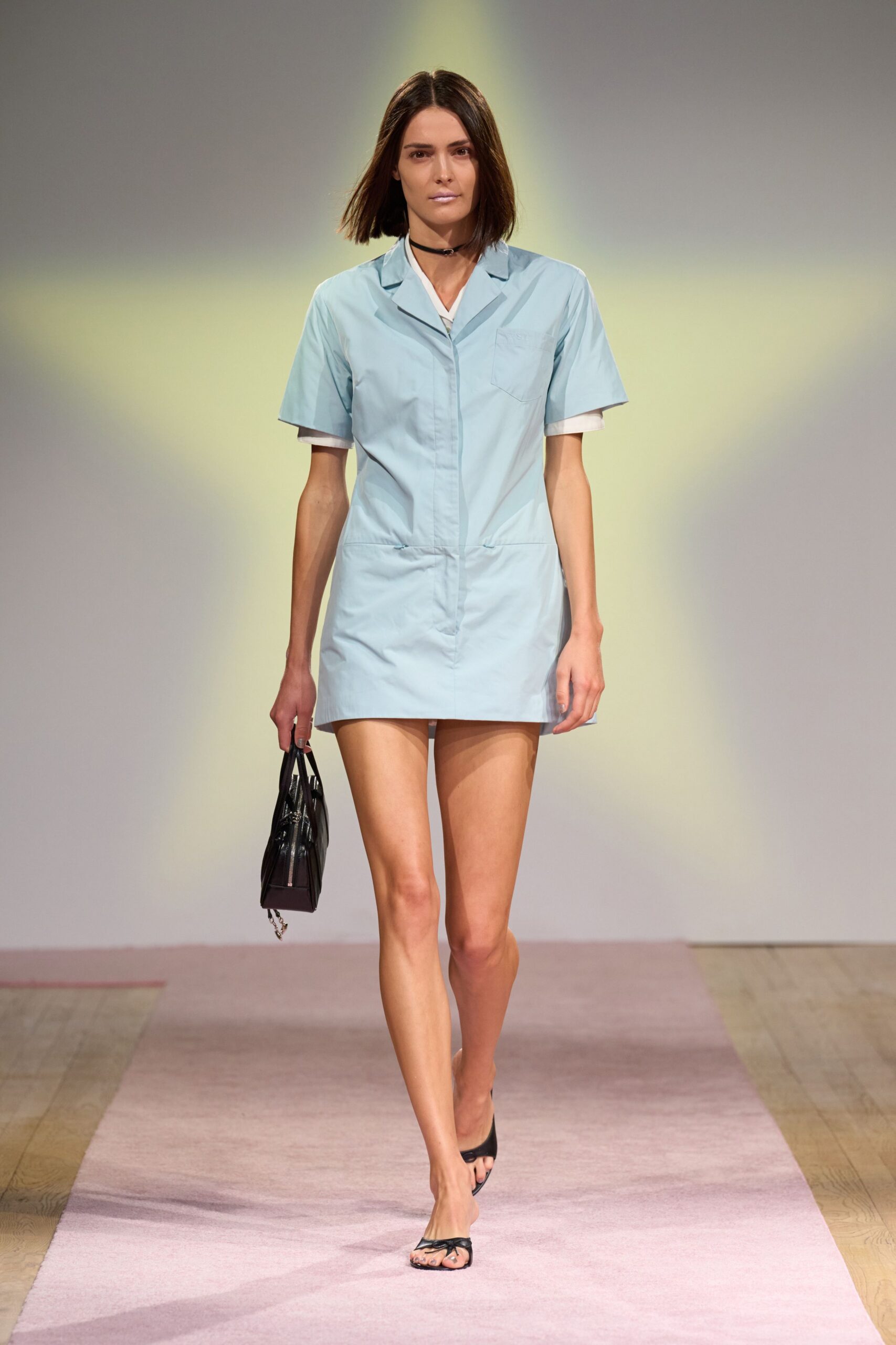 blue cotton short-sleeve collared fitted zippered mini dress