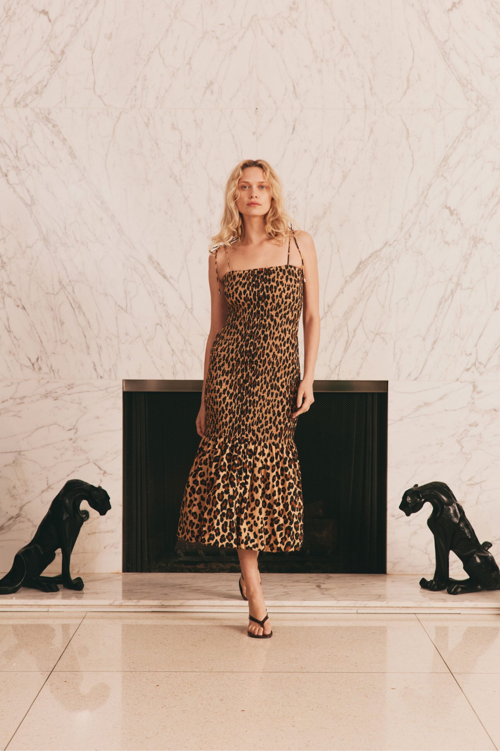 brown black animal-print midi dress