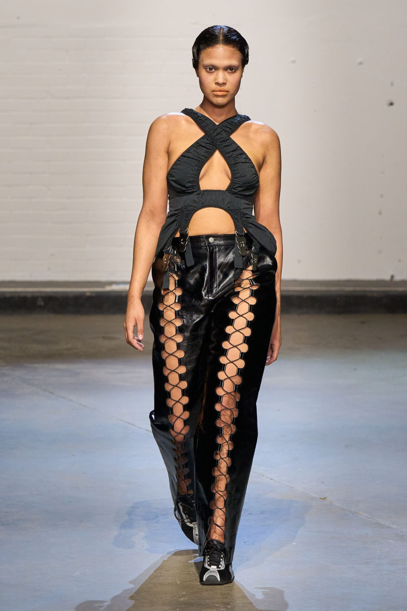 black fitted top and pants