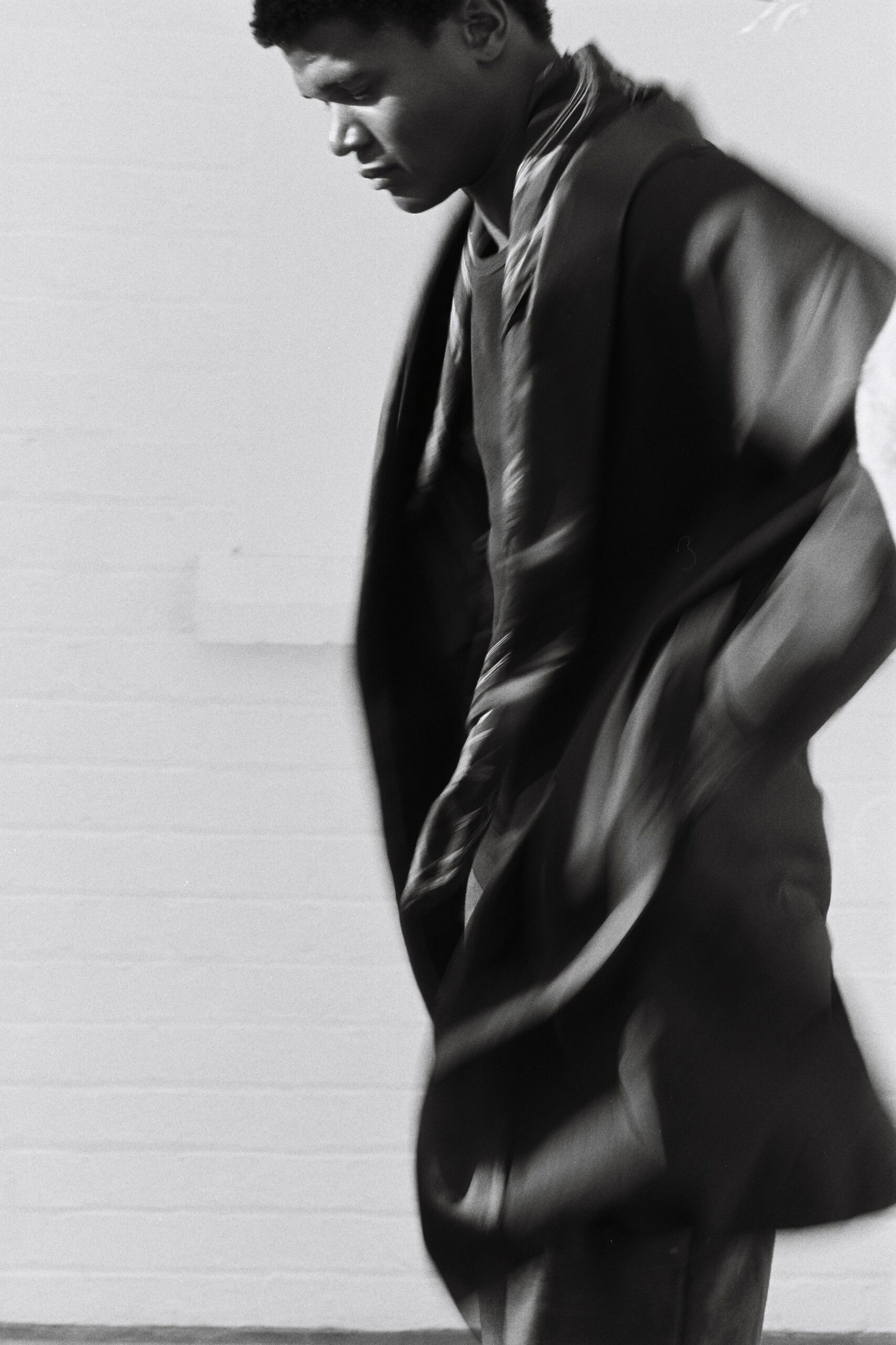 black silk coat and fitted top