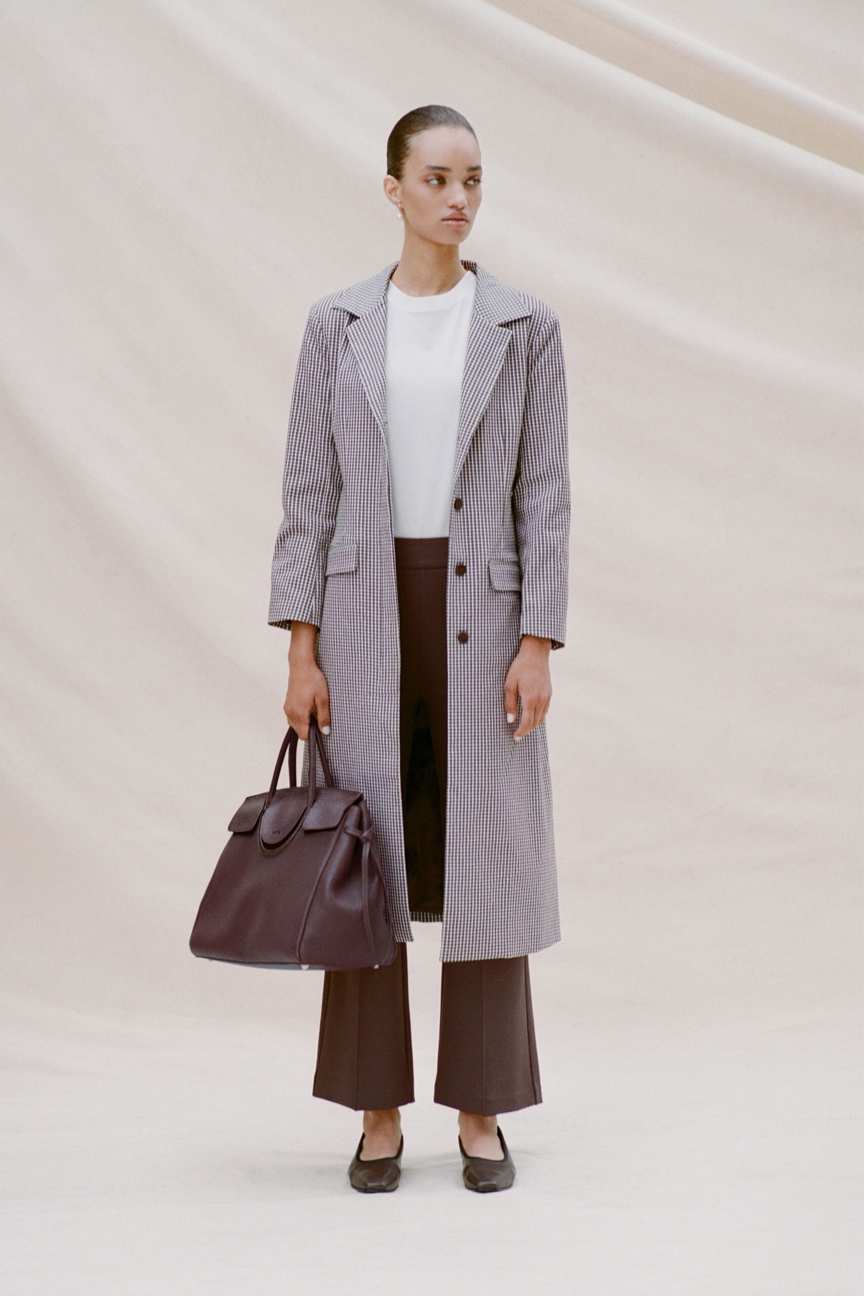 gray cotton long-sleeve collared structured striped coat