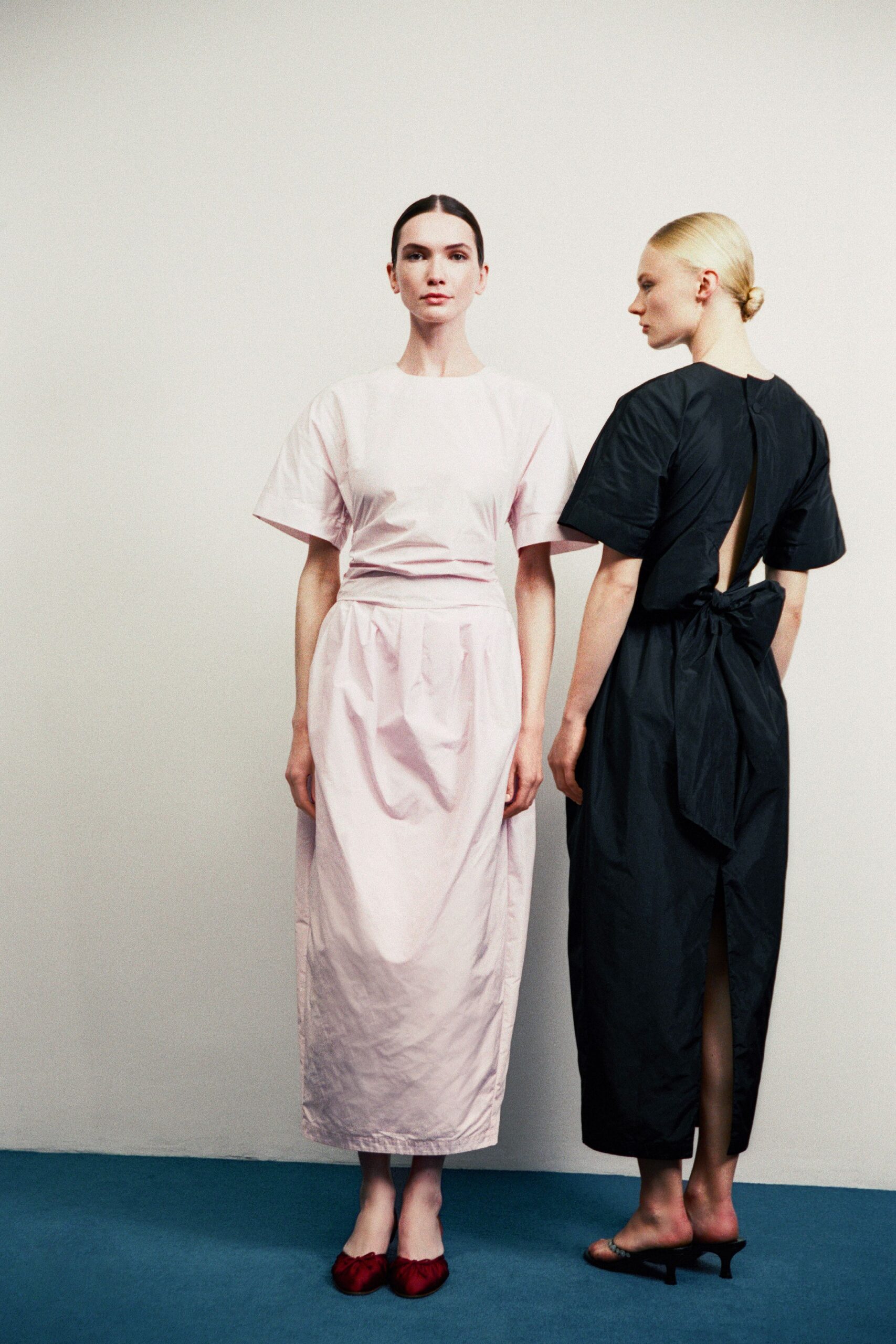 pink and black midi dresses