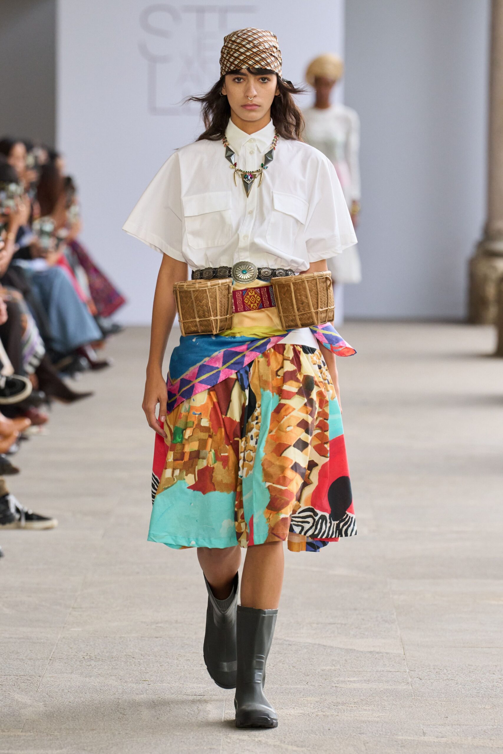 multi cotton relaxed tiered midi skirt