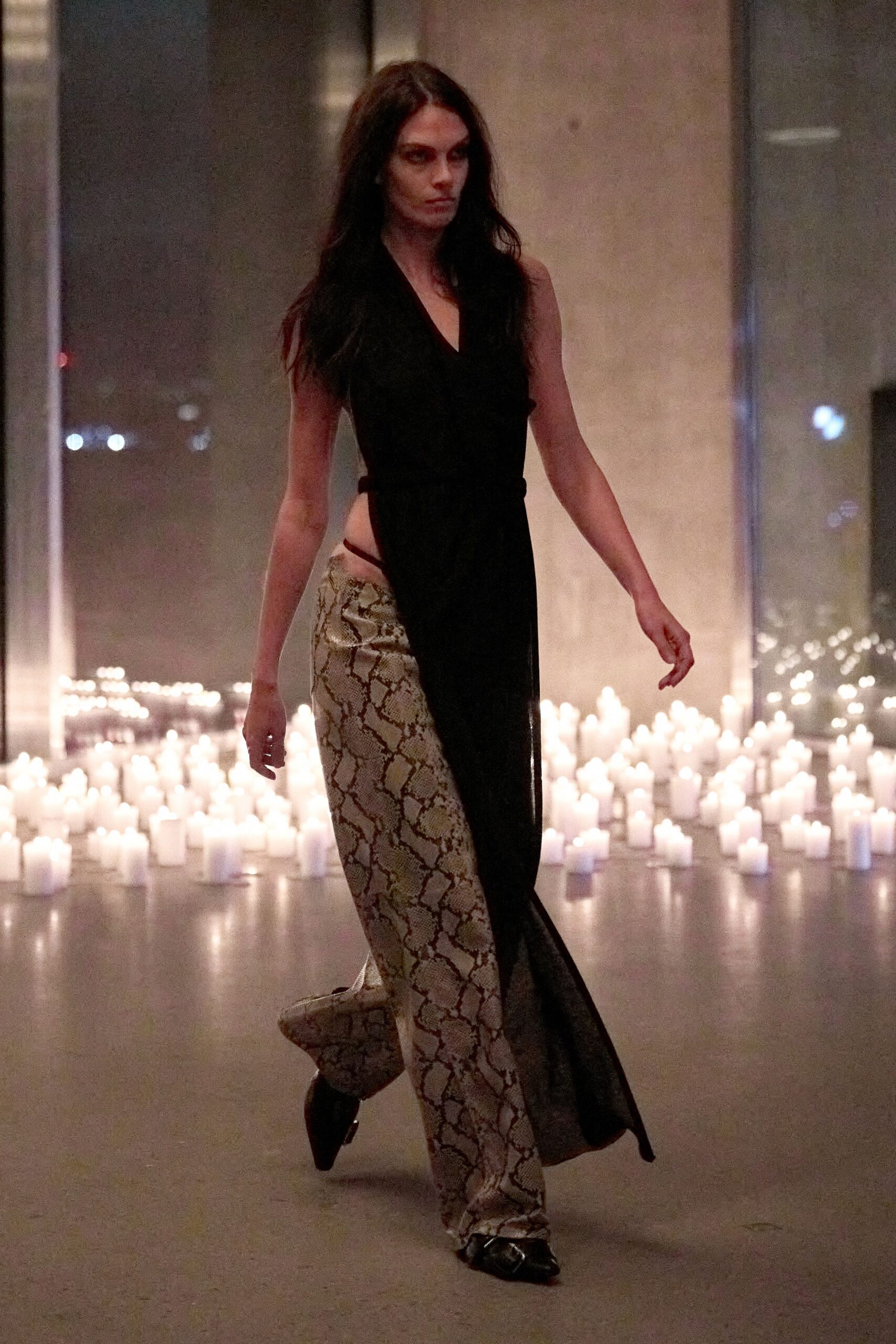 green silk fitted animal-print maxi skirt