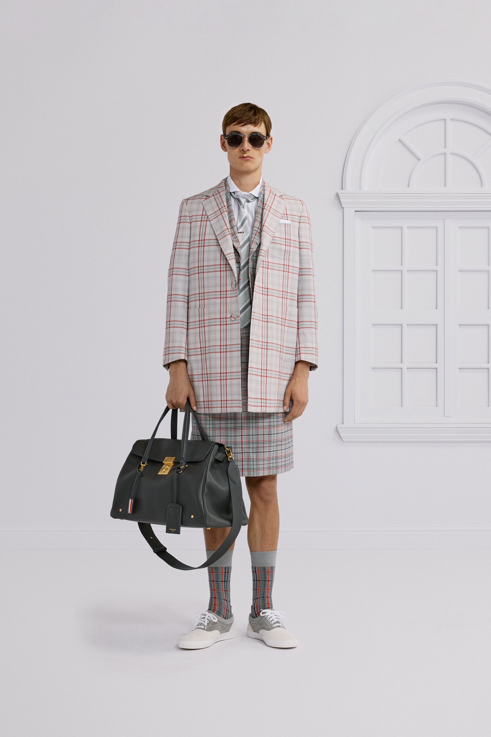 tailored plaid blazer with skirt