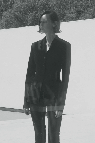 black silk long-sleeve collared structured buttoned blazer