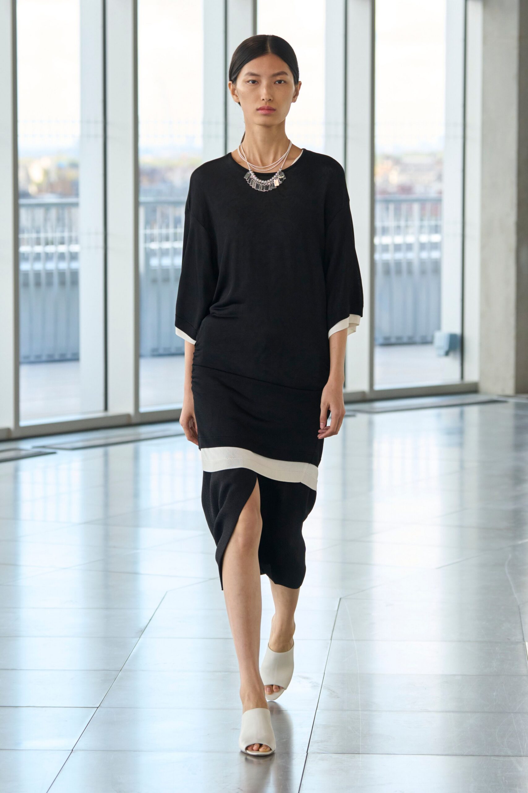 black and white midi dress with slit