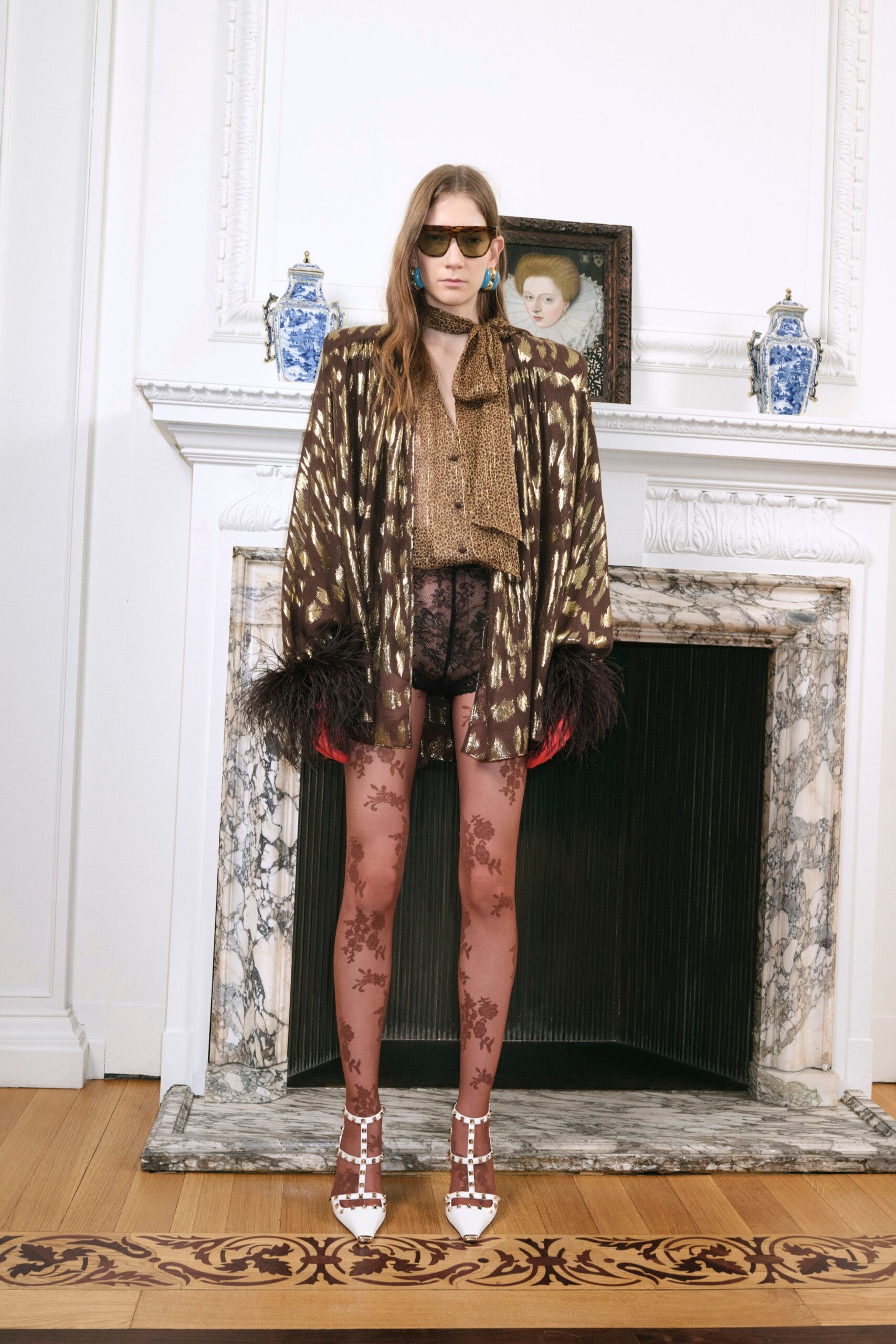 brown silk long-sleeve relaxed layered fringed jacket