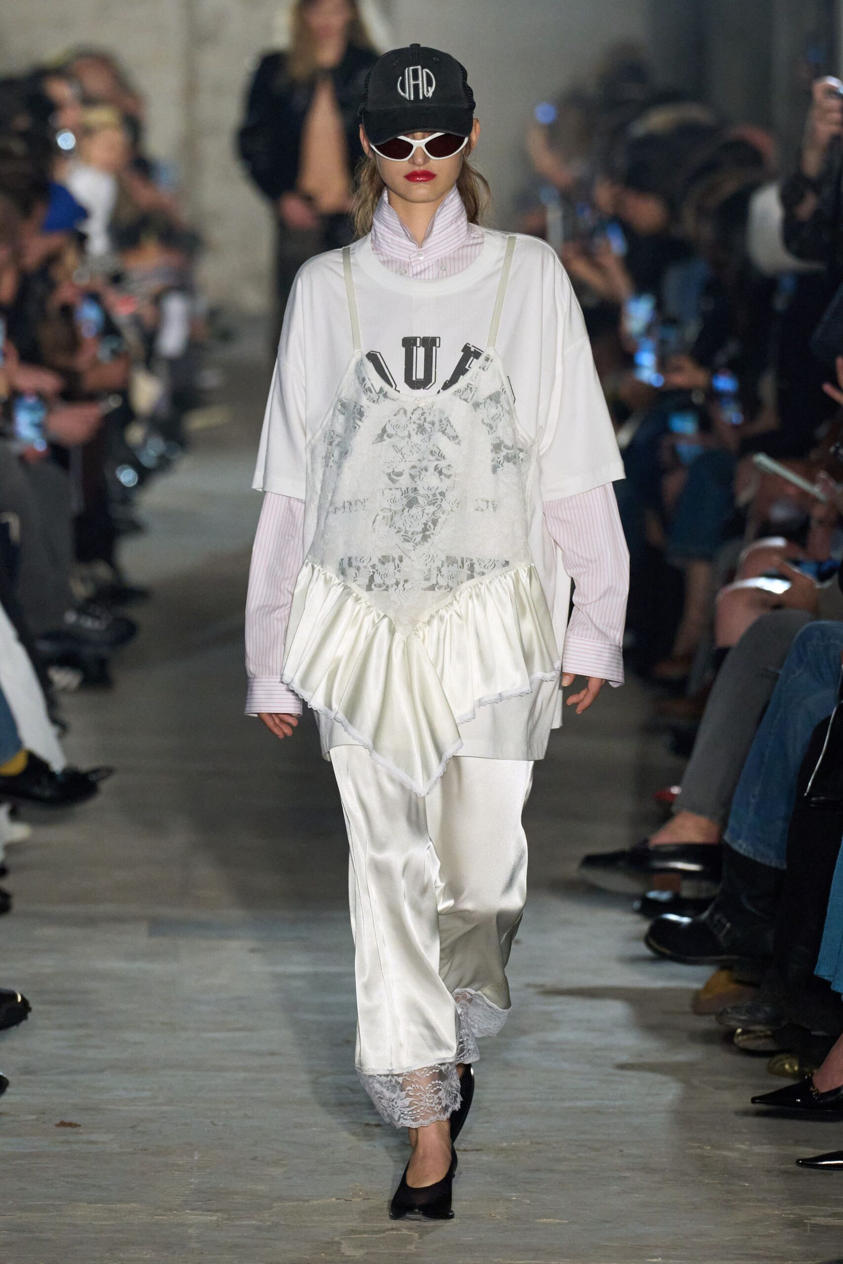 white silk relaxed layered pants