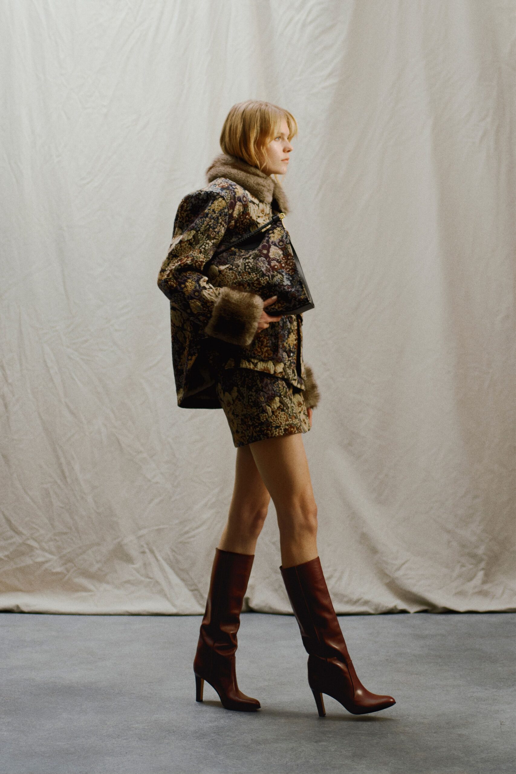 multi velvet long-sleeve collared structured embroidered layered jacket